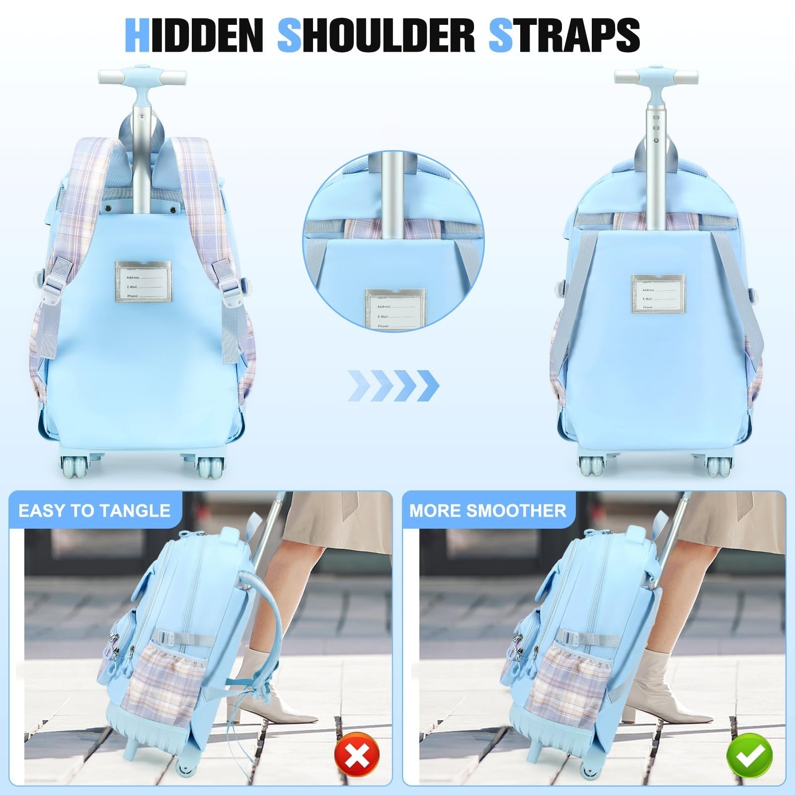 Rolling Backpack for Girls   Wheeled School Bag with Lunch Bag & Pencil Pouch, B4