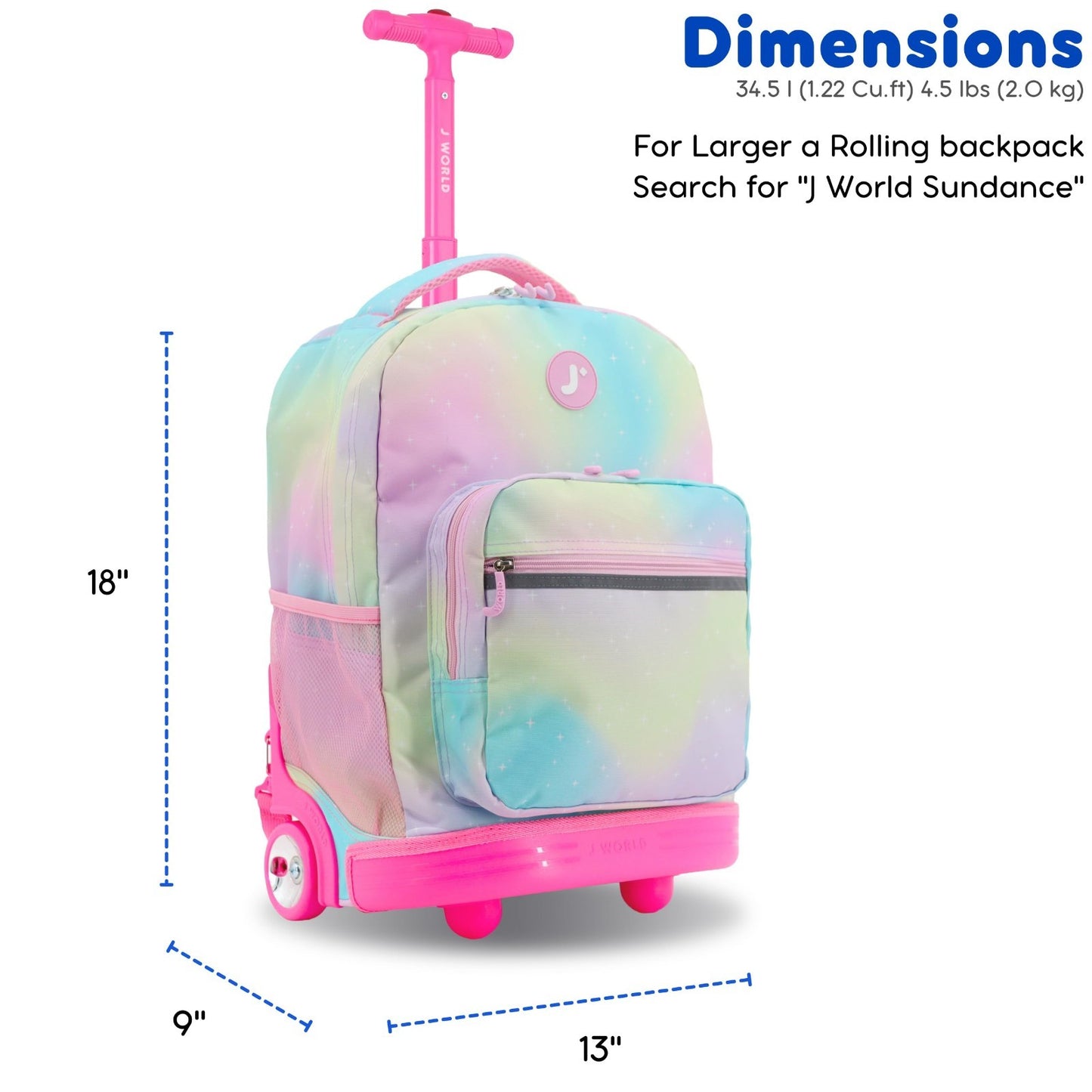 Kids Rolling Backpack with Wheels, 18" School Bookbag for Girls & Boys, Aurora D6