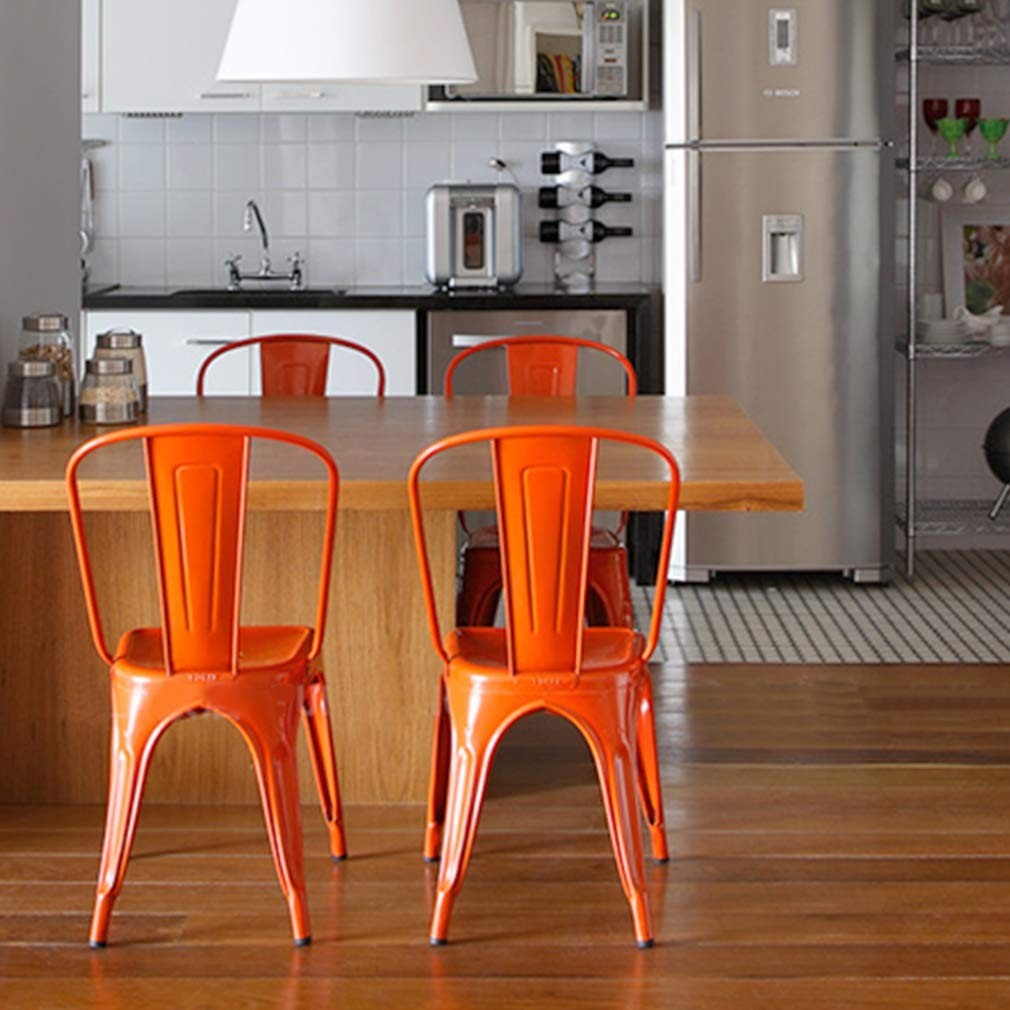 Set of 4 Stackable Metal Dining Chairs   Orange Tolix Style, Backrest, Scratch R4