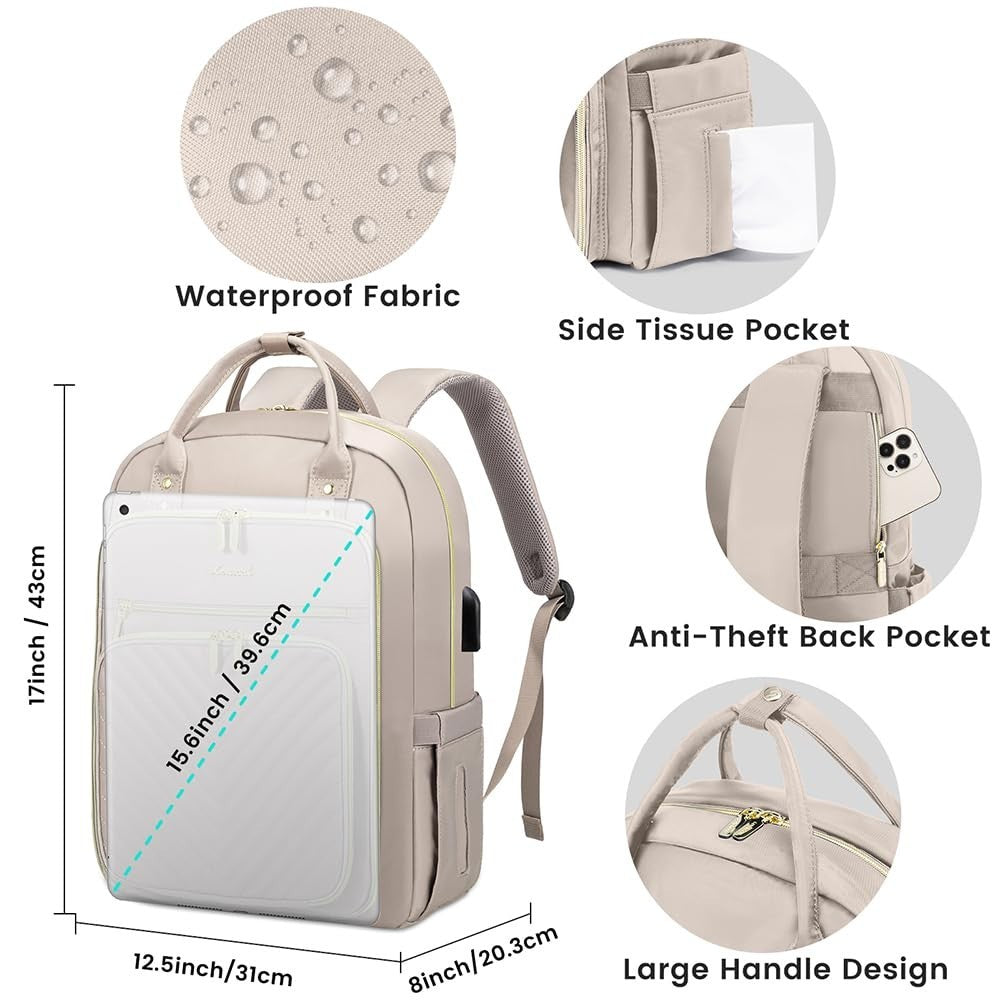 Stylish Water Resistant Laptop Backpack for Women, USB Charging, Travel Work Bag2