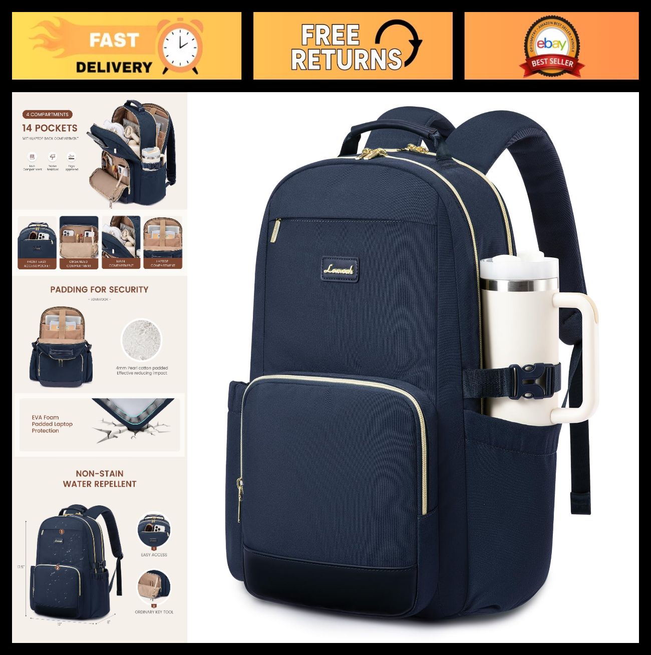 Stylish Waterproof Laptop Backpack for Women, 15.6" Large Capacity Travel Bag, P0