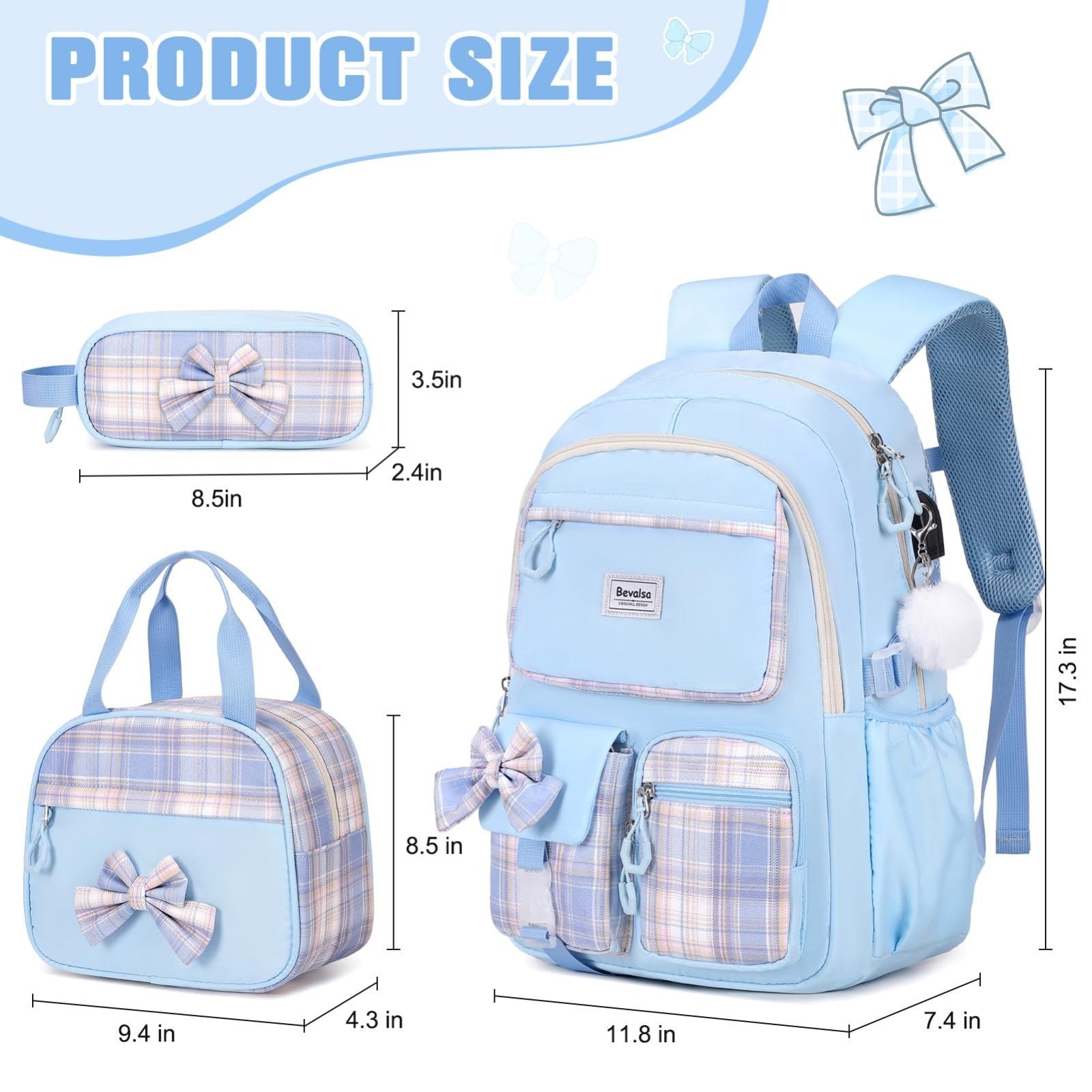 Cute Bow Backpack for Girls   School Bag with Lunch Bag & Pencil Case, Stylish &2