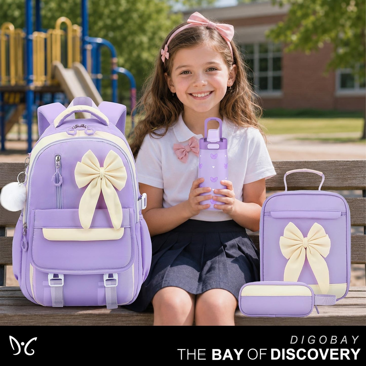 Stylish Girls Backpack Set 4PCS   Includes 14OZ Water Bottle, Lunch Bag & Pencil6