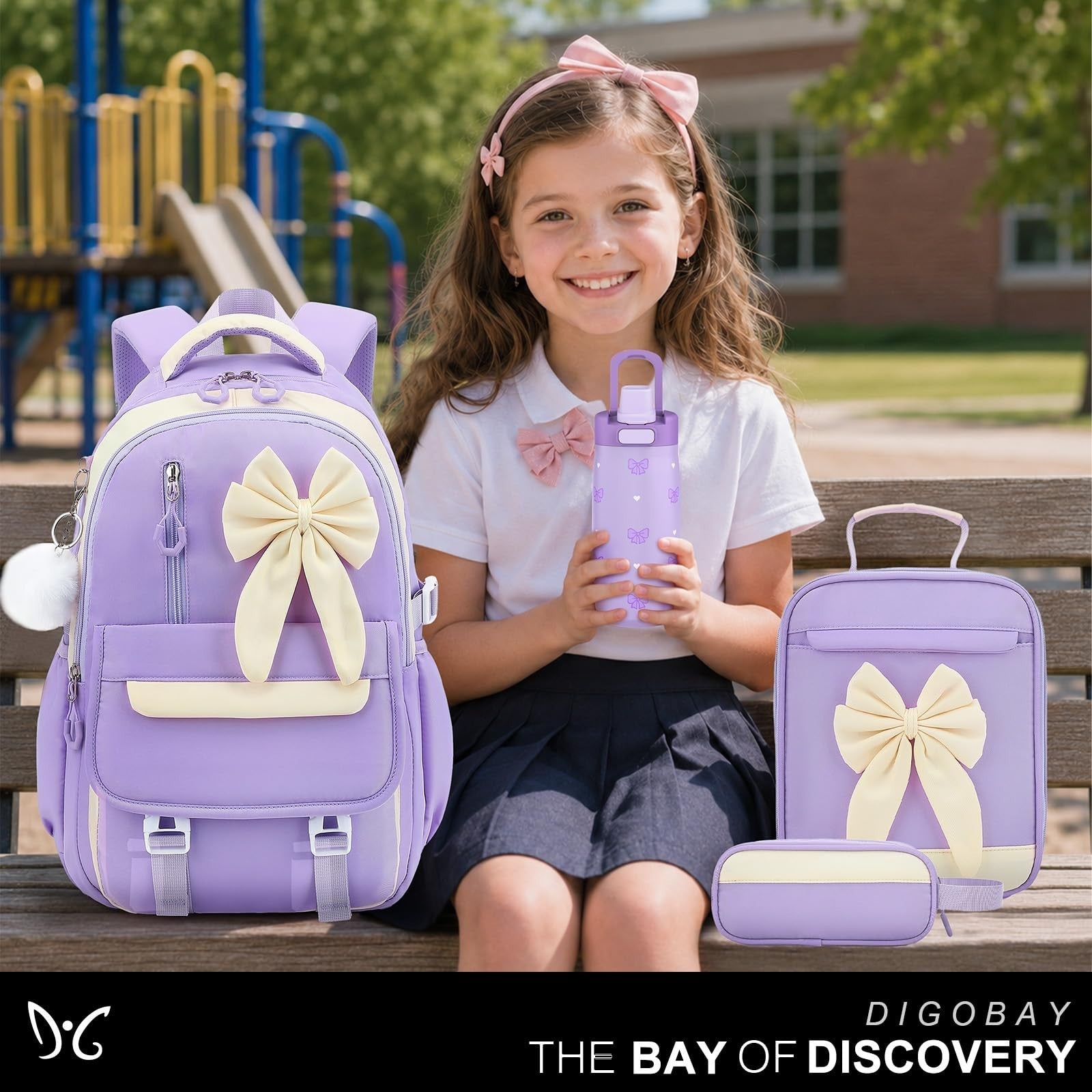 Stylish Girls Backpack Set 4PCS   Includes 14OZ Water Bottle, Lunch Bag & Pencil6