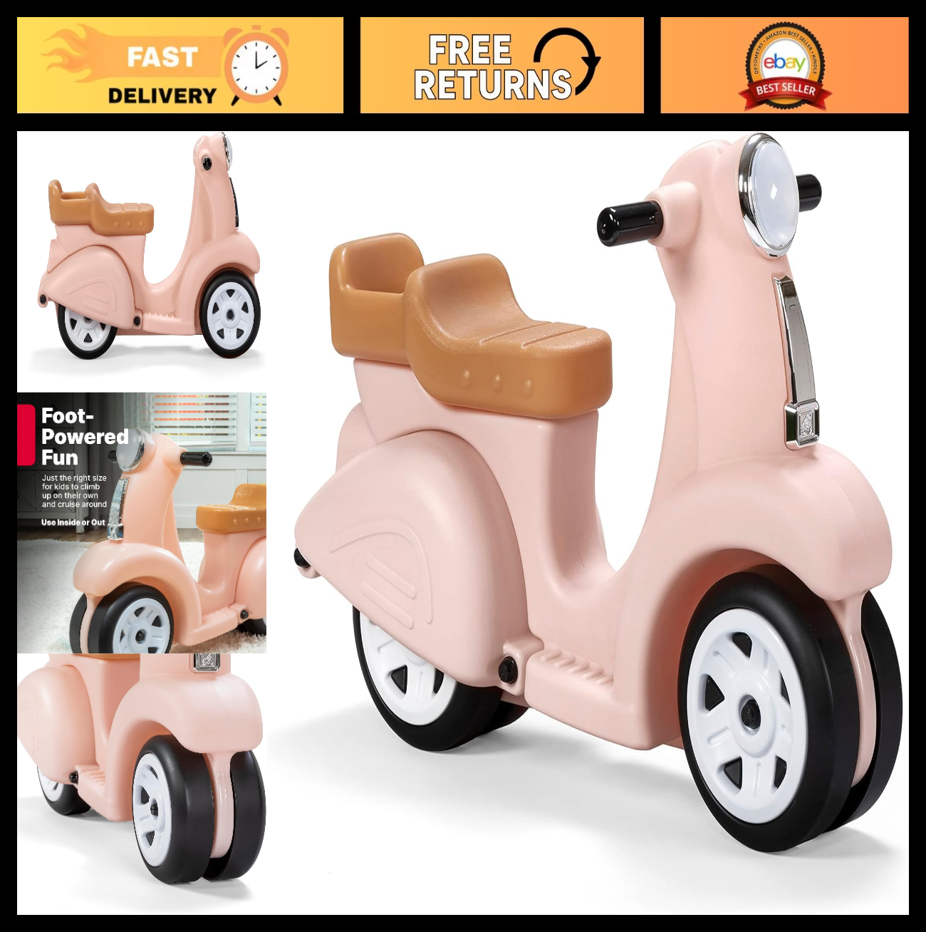Kids Ride-On Scooter with Adjustable Handle, Lightweight & Safe for Outdoor Fun0