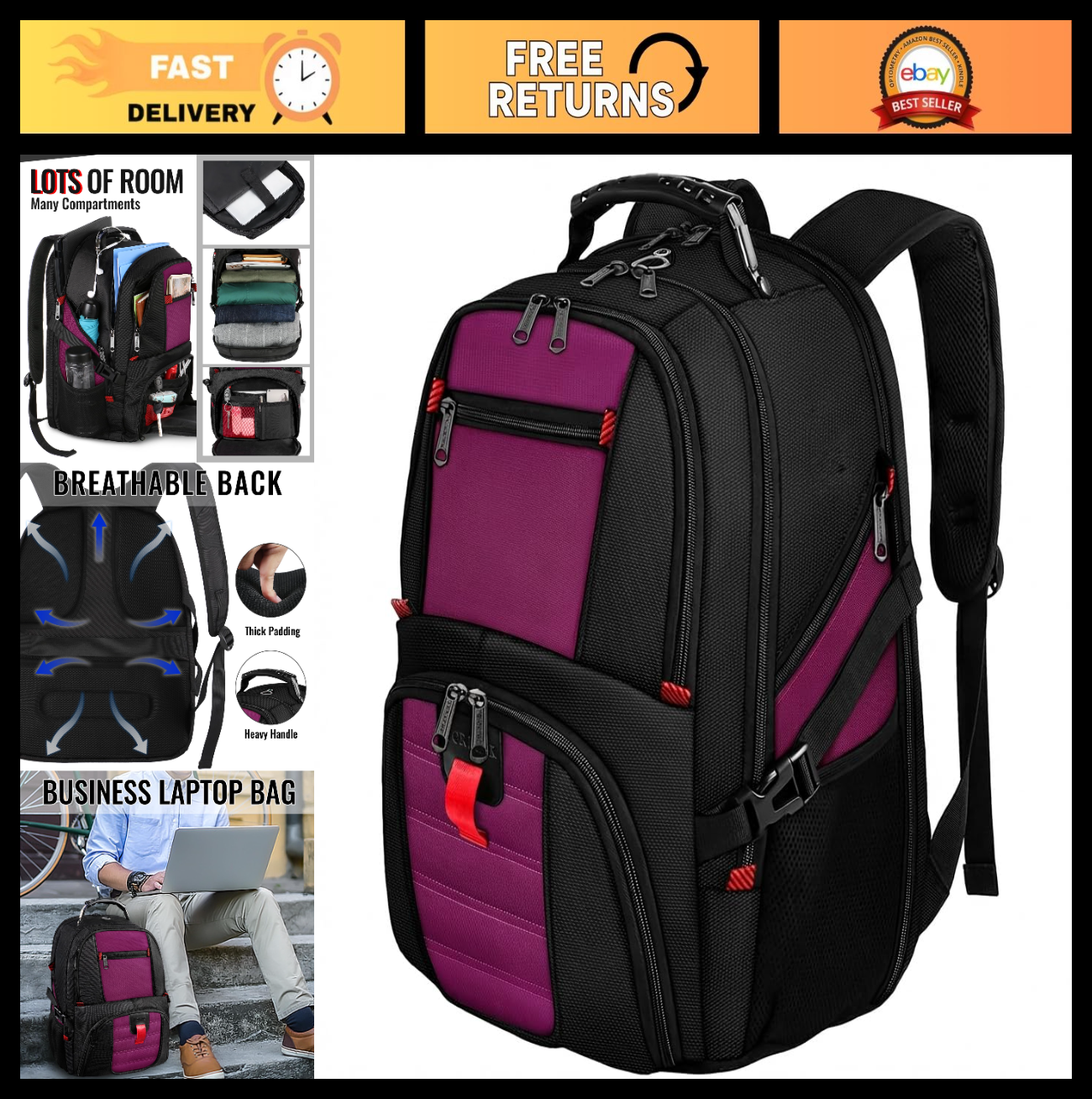 Large Laptop Backpack for Women, Heavy Duty Travel Bag, Waterproof Travel Rucksa0