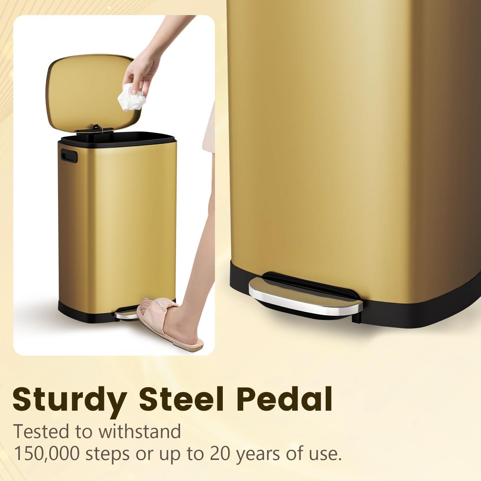 13 Gal Stainless Steel Kitchen Trash Can with Soft Close Lid, Pedal Step Wasteba4