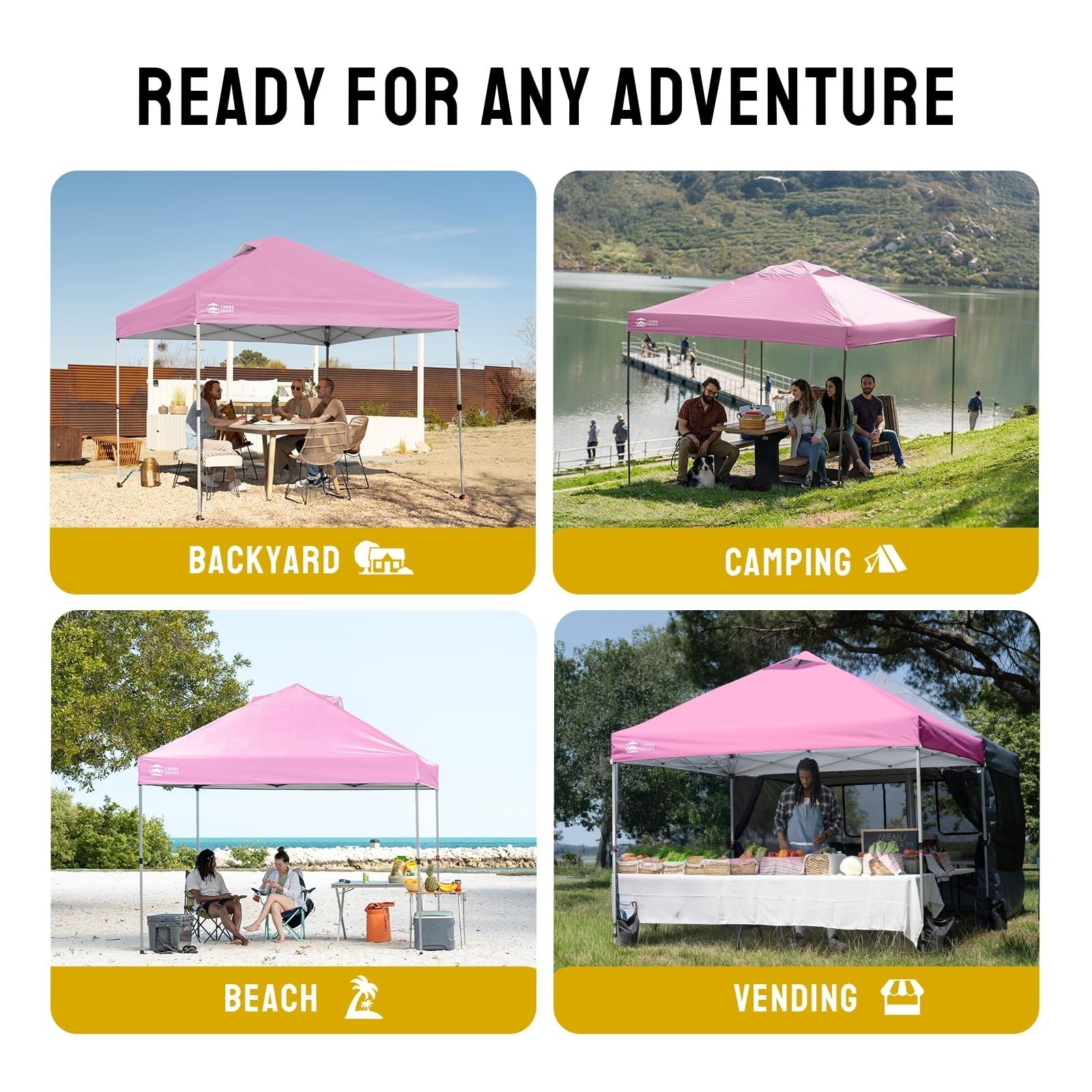 10x10 Pop Up Canopy Tent, Easy Setup Pink Gazebo, Outdoor Sun Shade for Events,4