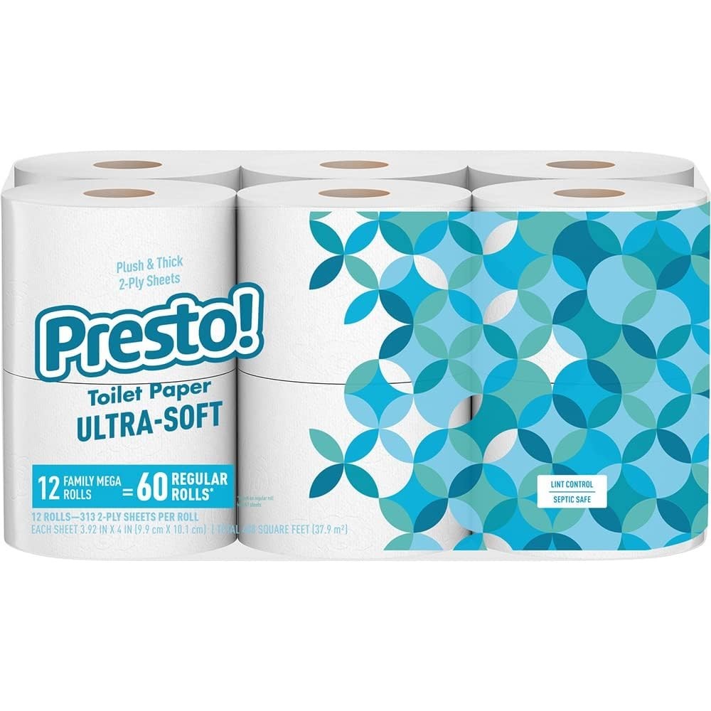Ultra Soft 2 Ply Toilet Paper, 12 Mega Rolls = 60 Regular Rolls, Unscented, 3131