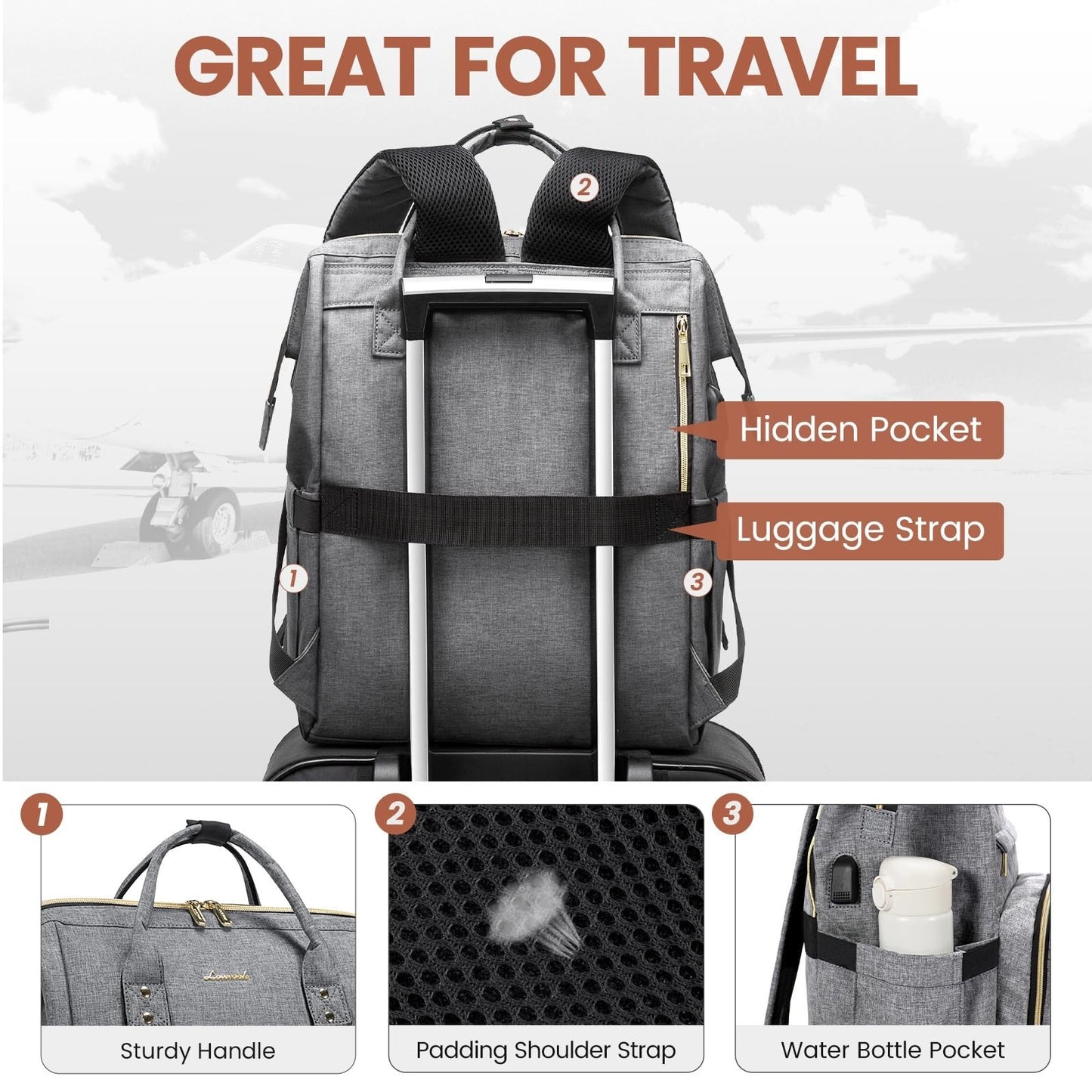 Stylish 18" Laptop Backpack for Women   Waterproof Travel Bag with USB Port, Gre3