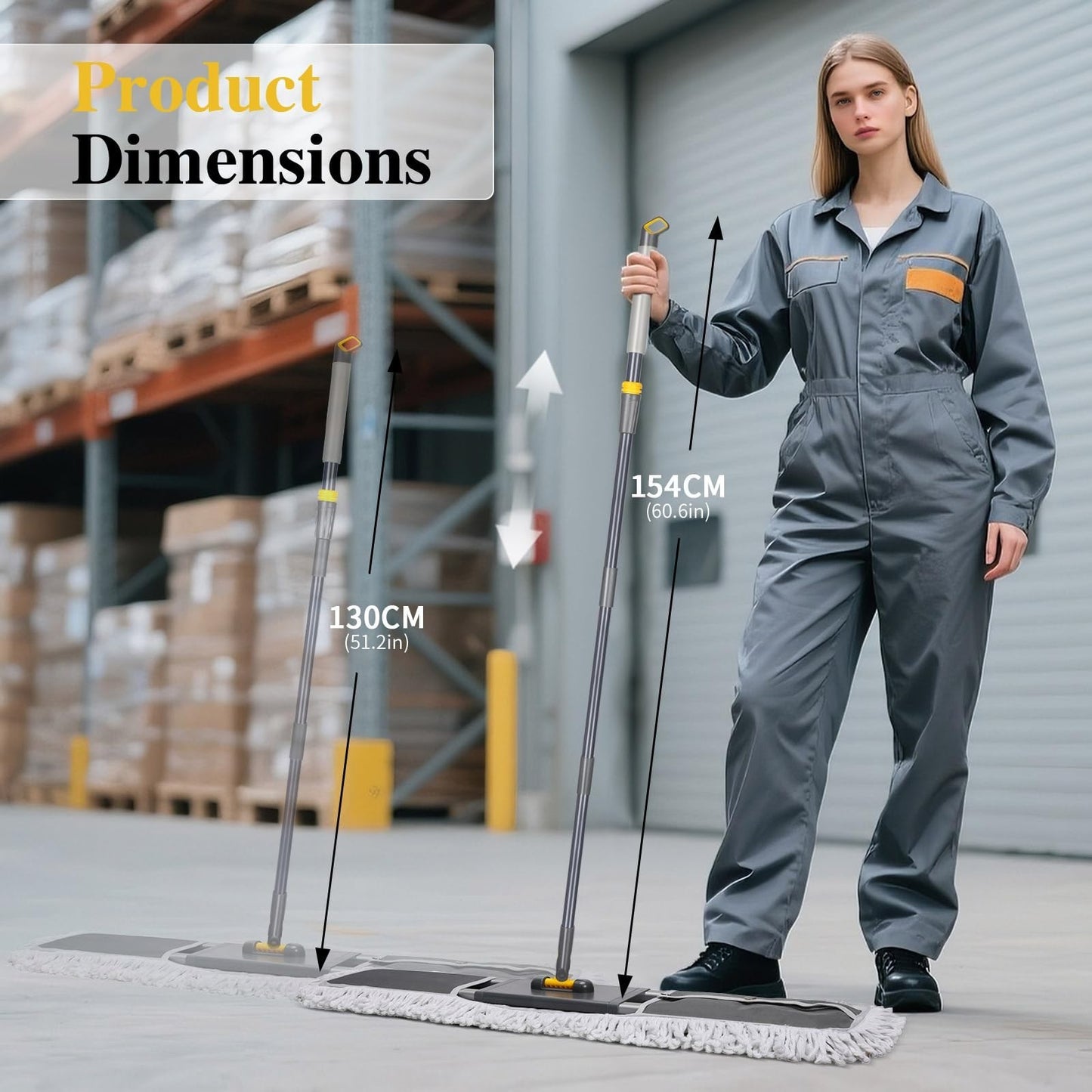 36" Heavy Duty Commercial Mop - Adjustable 60" Dust Mop with 2 Microfiber Pads f7