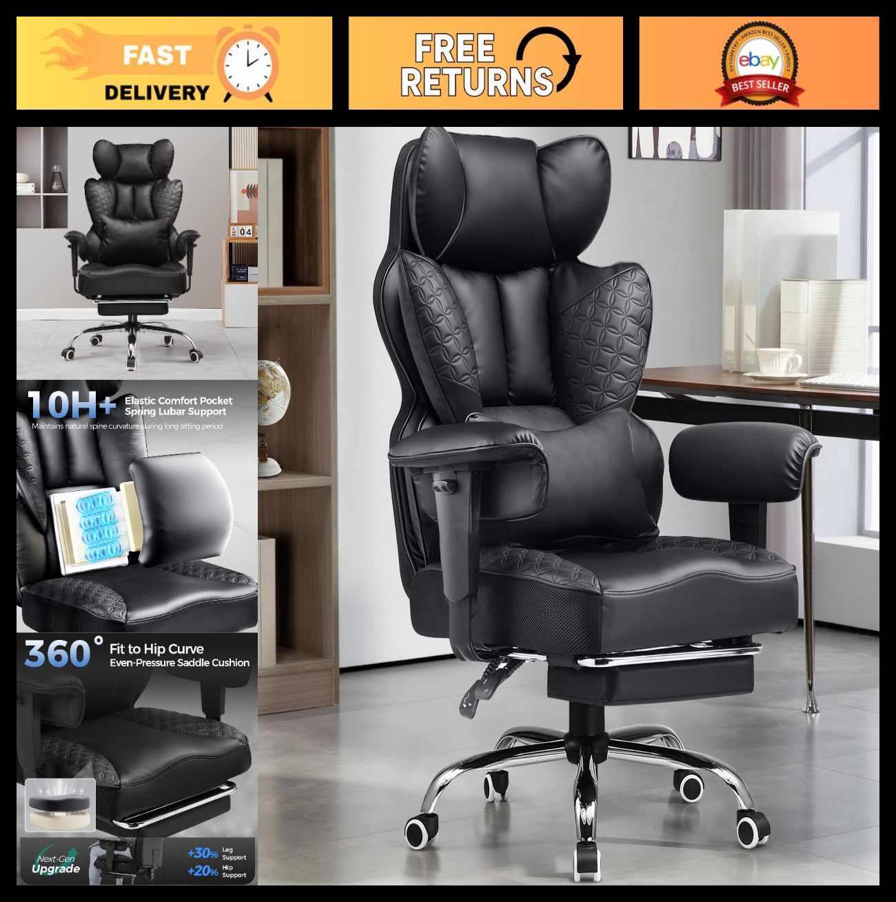 Big & Tall Gaming Chair 400lbs Heavy Duty Office Chair with Foot Rest, Ergonomic0