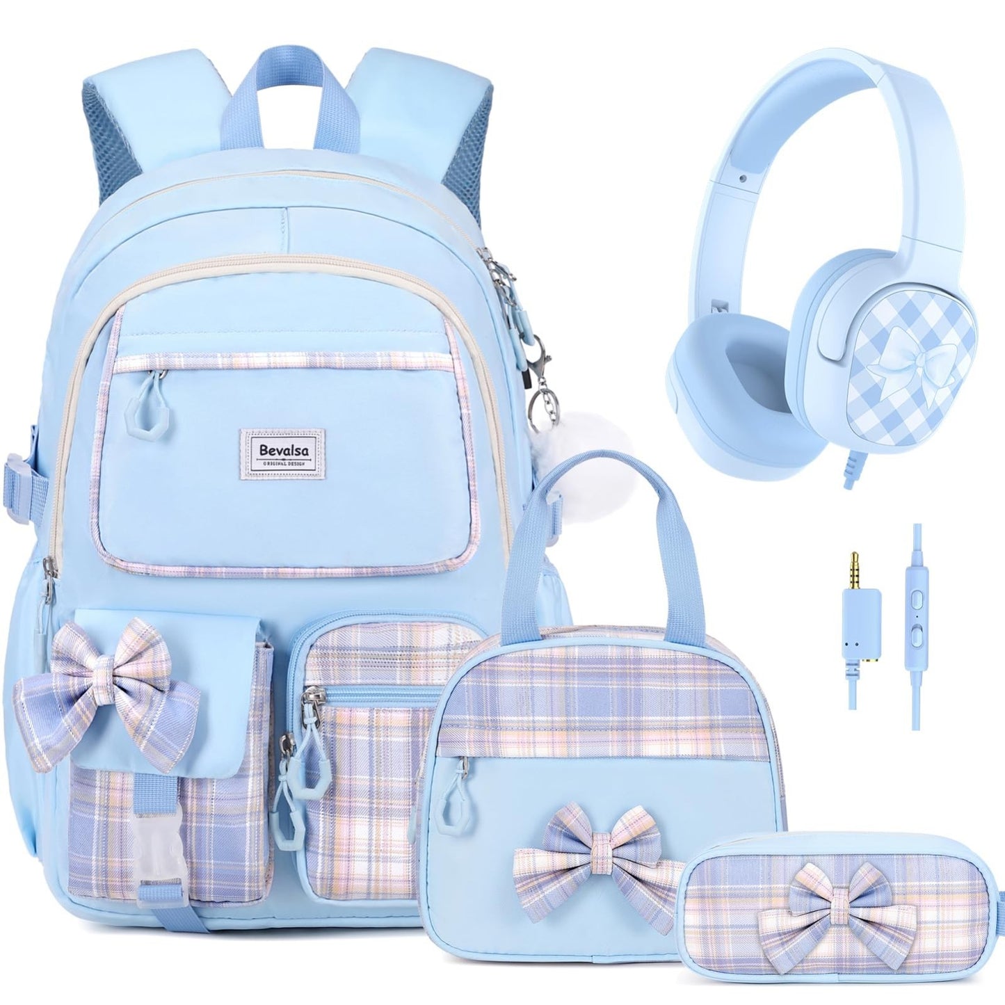 Cute Bow Backpack for Girls, School Bag Set with Lunch Bag & Pen Case, Stylish1