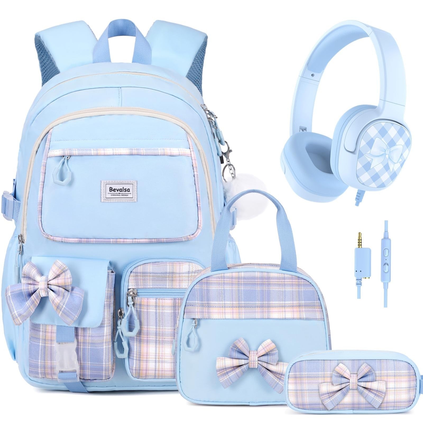 Cute Bow Backpack for Girls, School Bag Set with Lunch Bag & Pen Case, Stylish1