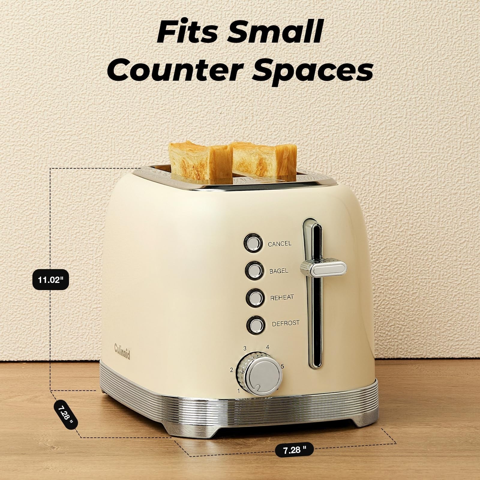 Retro 2 Slice Stainless Steel Toaster in Cream White, Compact Design, Easy Clean7