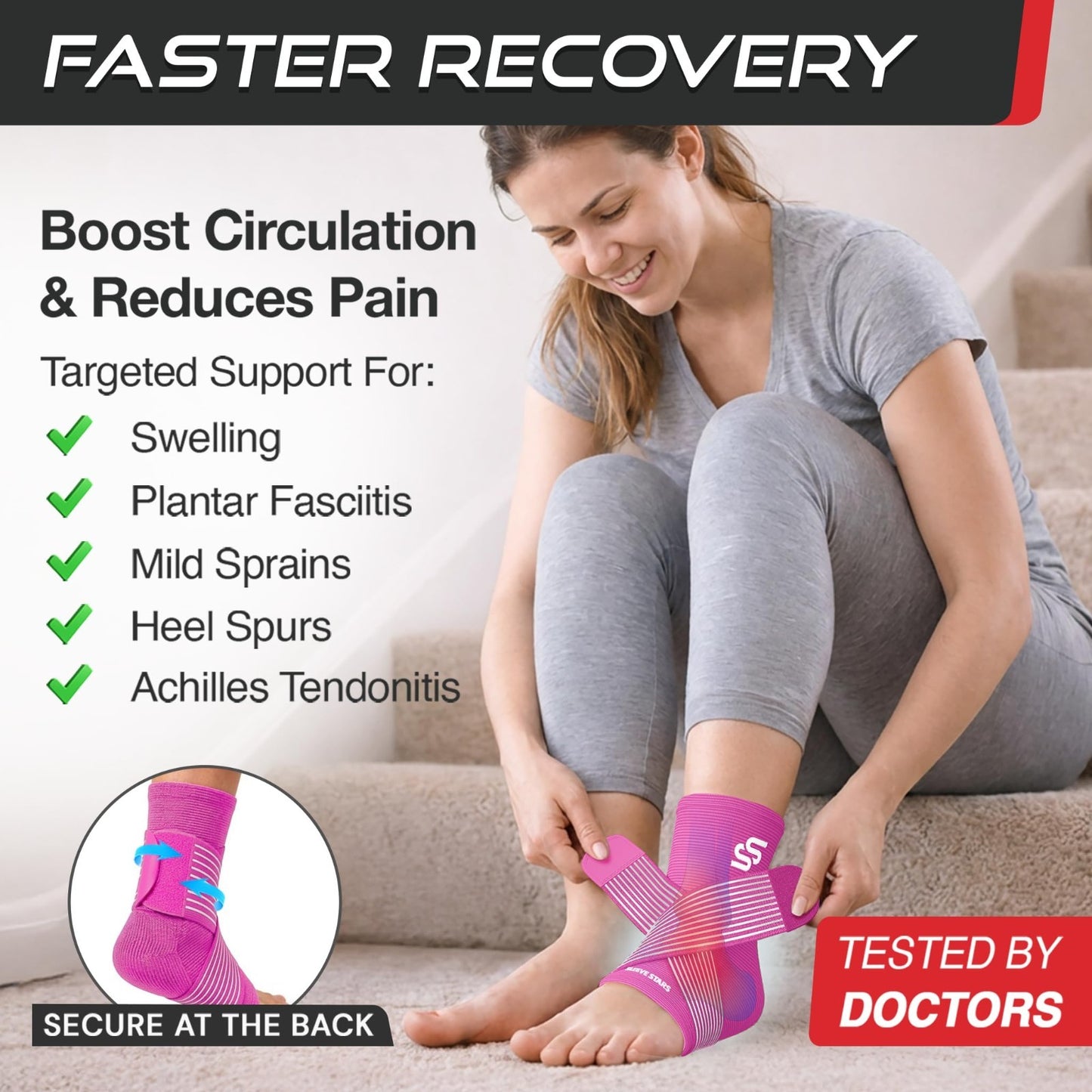 Ankle Brace Compression Sleeve for Sprains & Plantar Fasciitis Relief, Adjustabl2