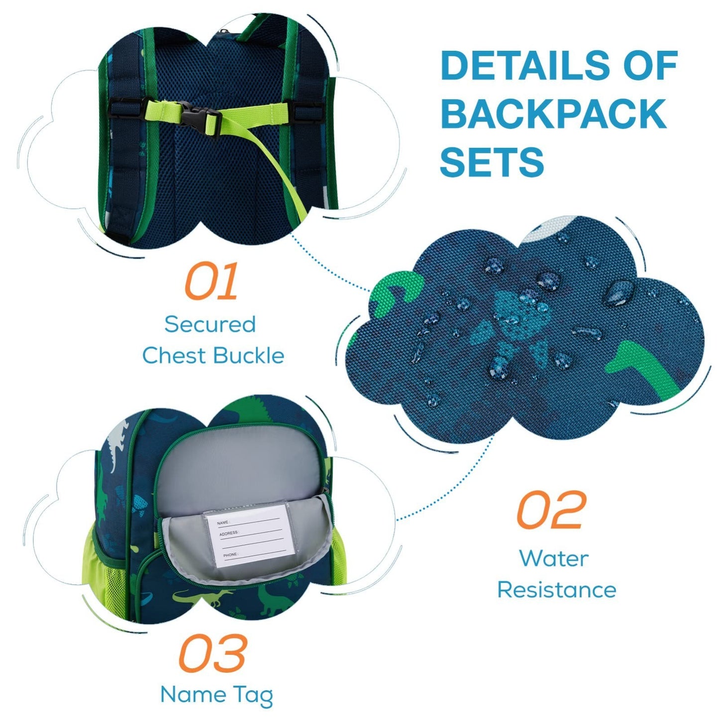 Kids Backpack Set for Kindergarten & Preschool, 3-Piece with Lunch Box & Pencil5