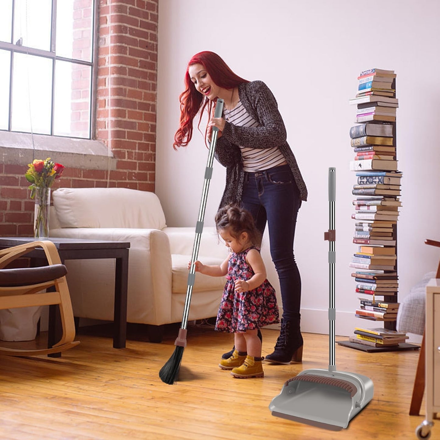 Self-Cleaning Broom & Dustpan Set with Teeth, Long Handle for Pet Hair, Home Use6
