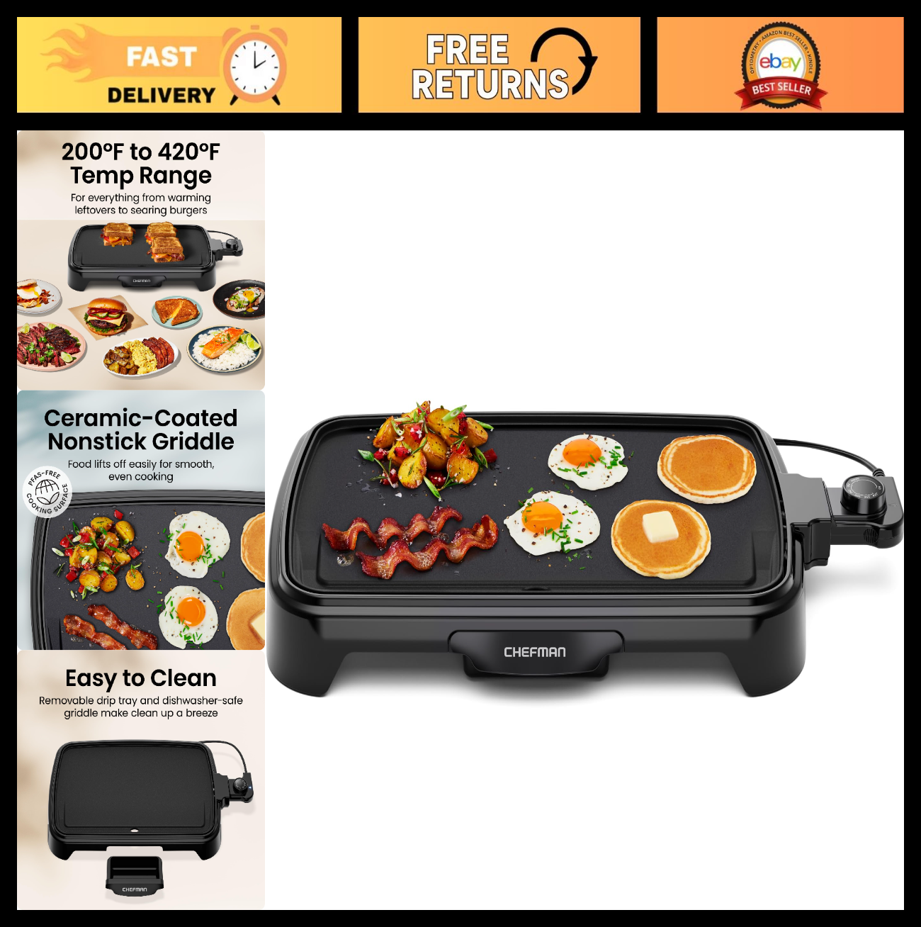 Electric Griddle with Removable Temperature Control, Nonstick Cooking Surface, 10
