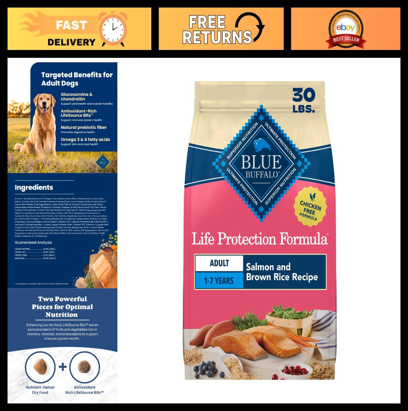 Salmon Adult Dry Dog Food, 30 lb   Blue Buffalo Life Protection Formula, Healthy0