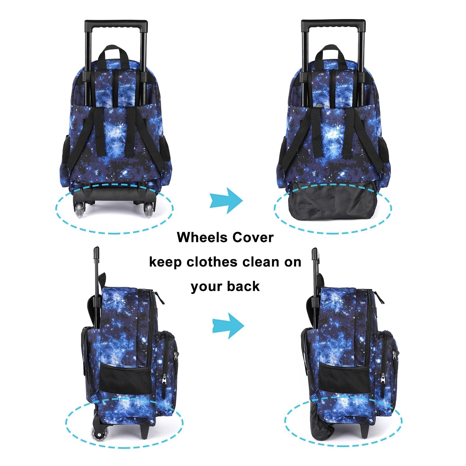 Wheeled Kids Backpack 18" with Lunch Bag, Double Handle, Galaxy Blue, Boys & Gir5