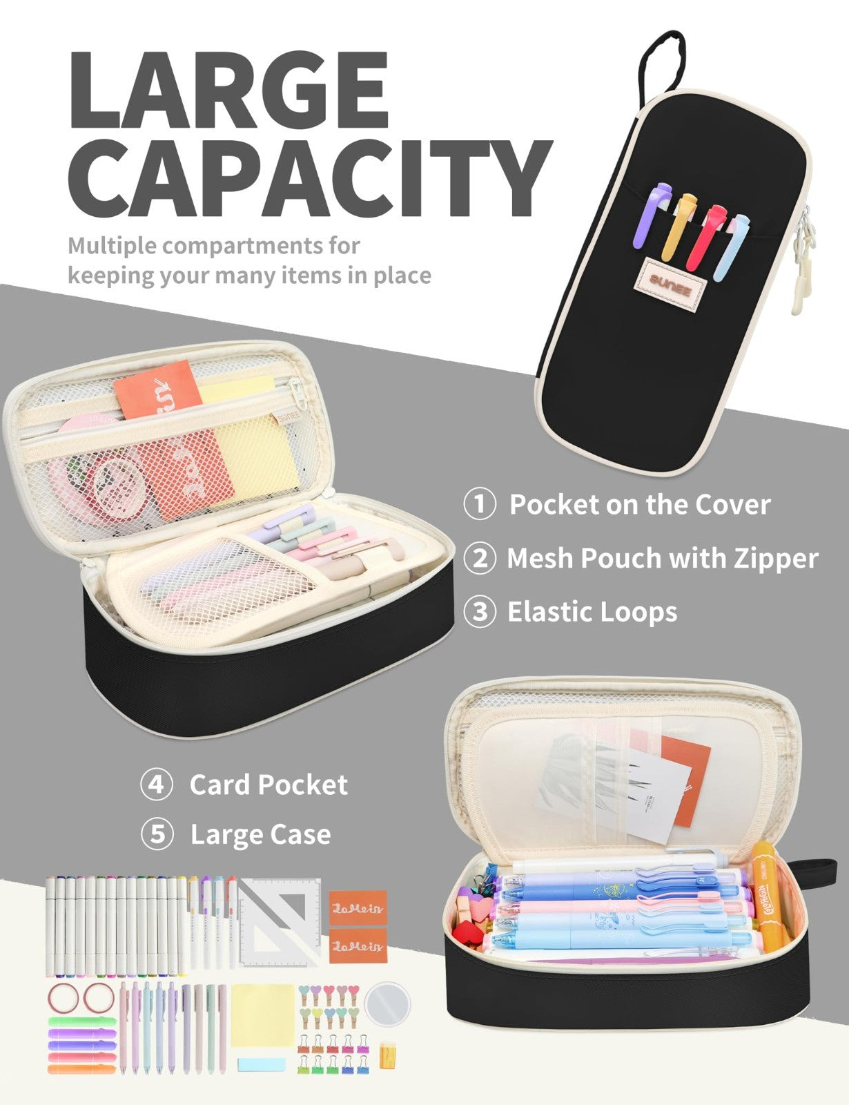 Aesthetic Pencil Case   Large Zippered Pen Pouch, Kawaii Stationery Organizer, S3