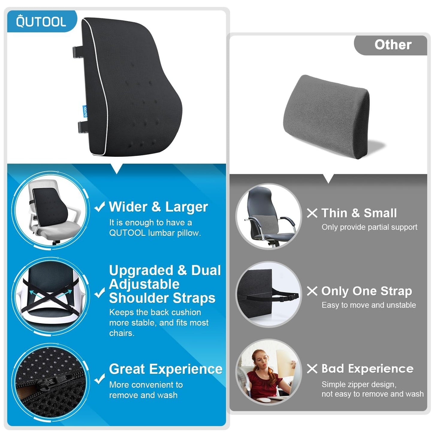 Ergonomic Lumbar Support Pillow for Office Chair & Car, Back Pain Relief, Adjust4