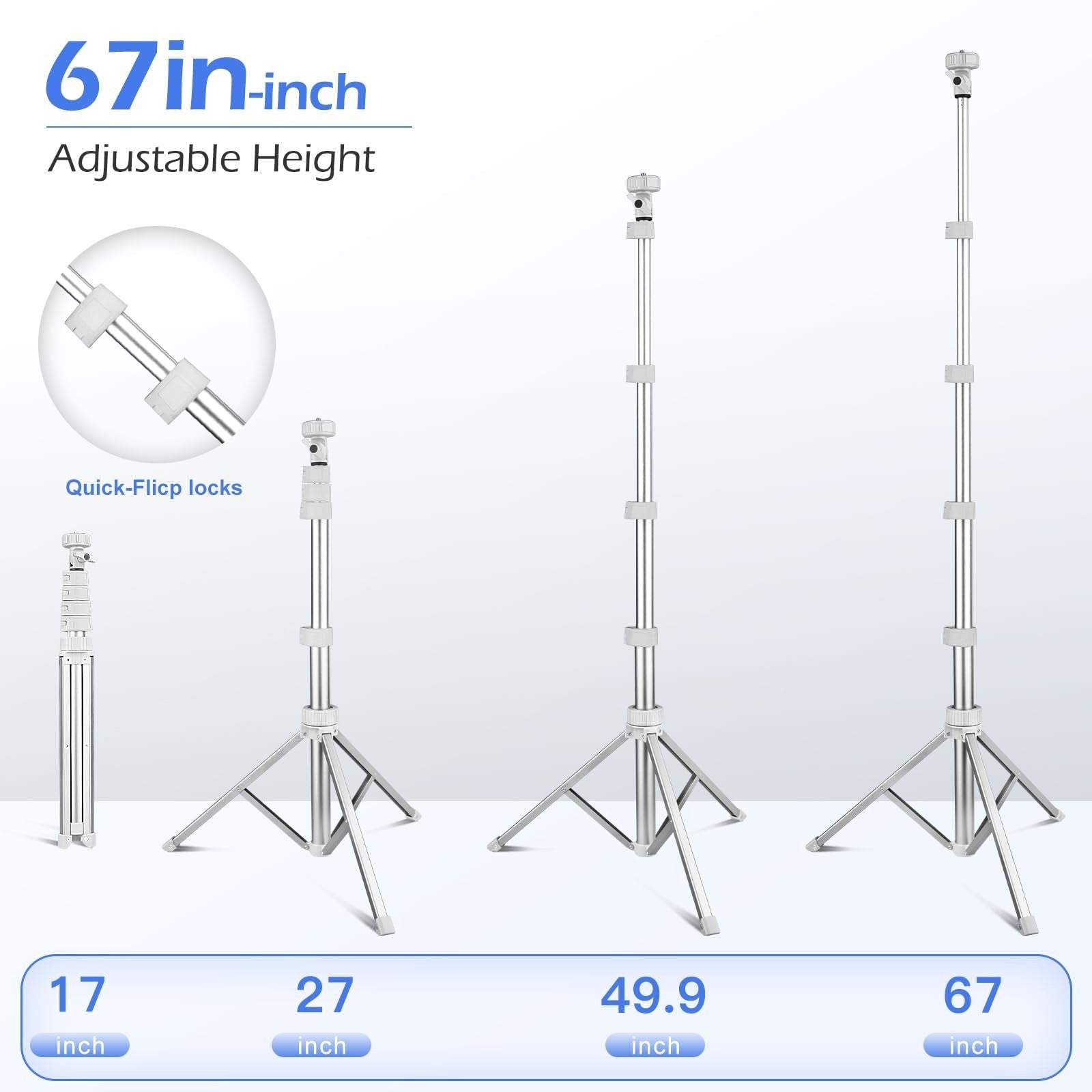 67" Adjustable Phone Tripod & Selfie Stick, Wireless Remote, Compatible with iPh3