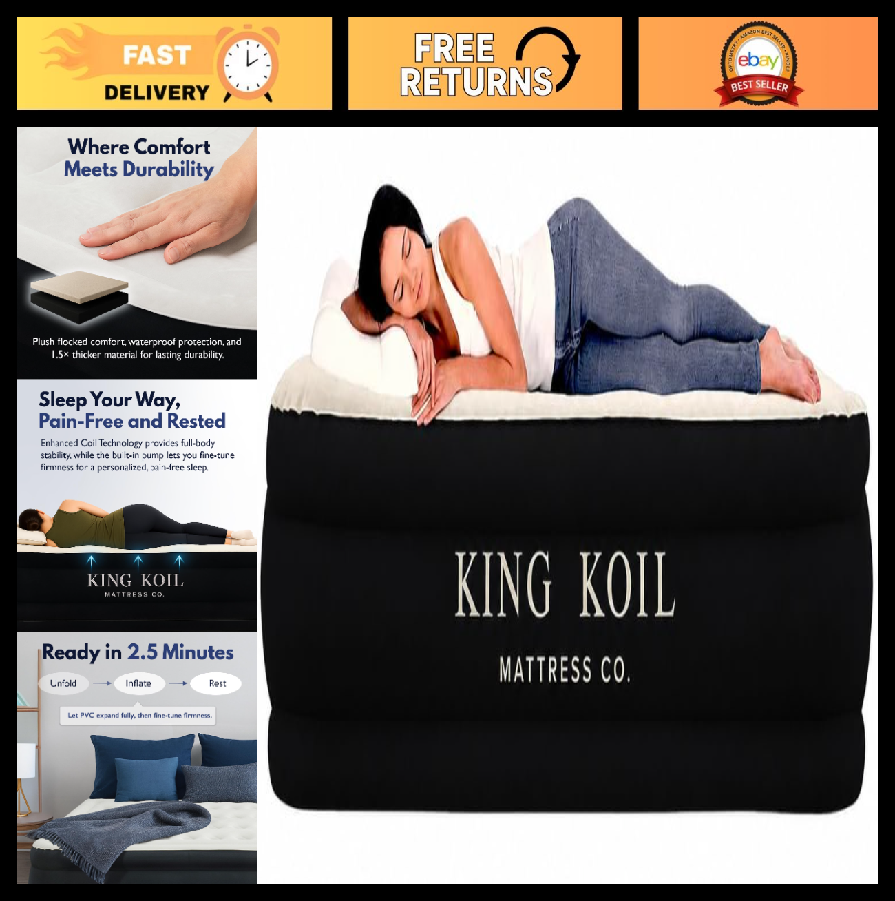 Cal King Air Mattress with Built in Pump, Inflatable Bed, Waterproof Top, 650lb0