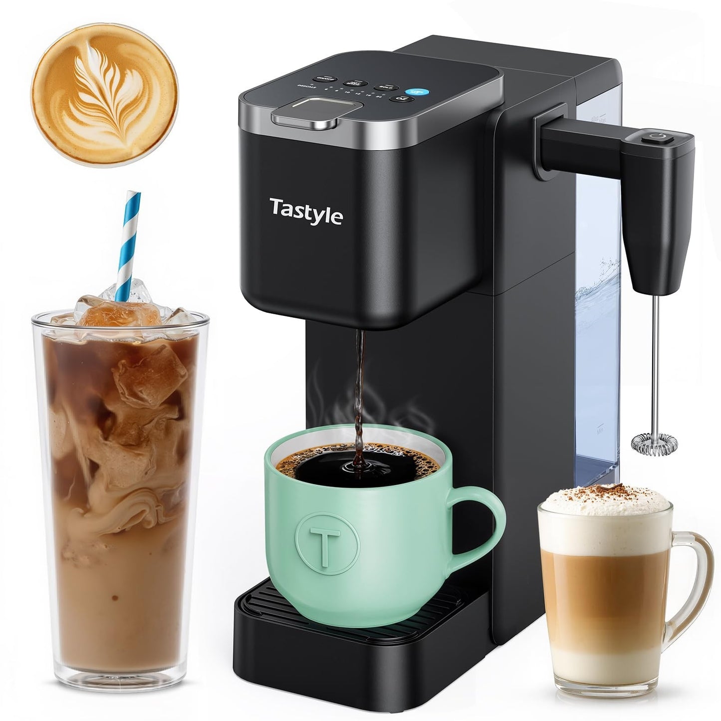 Single Serve Coffee Maker with Milk Frother, 40oz Tank, 6 Brew Sizes, BPA Free1