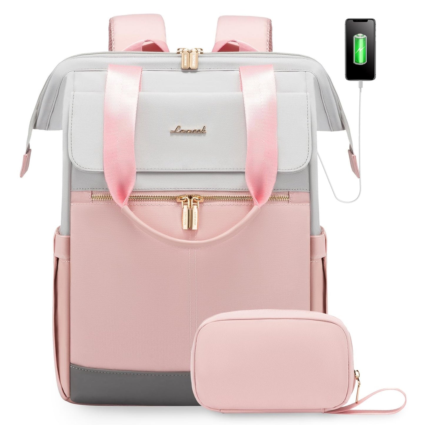 Stylish 15.6" Laptop Backpack for Women, Waterproof Travel Bag with USB Port, Or1