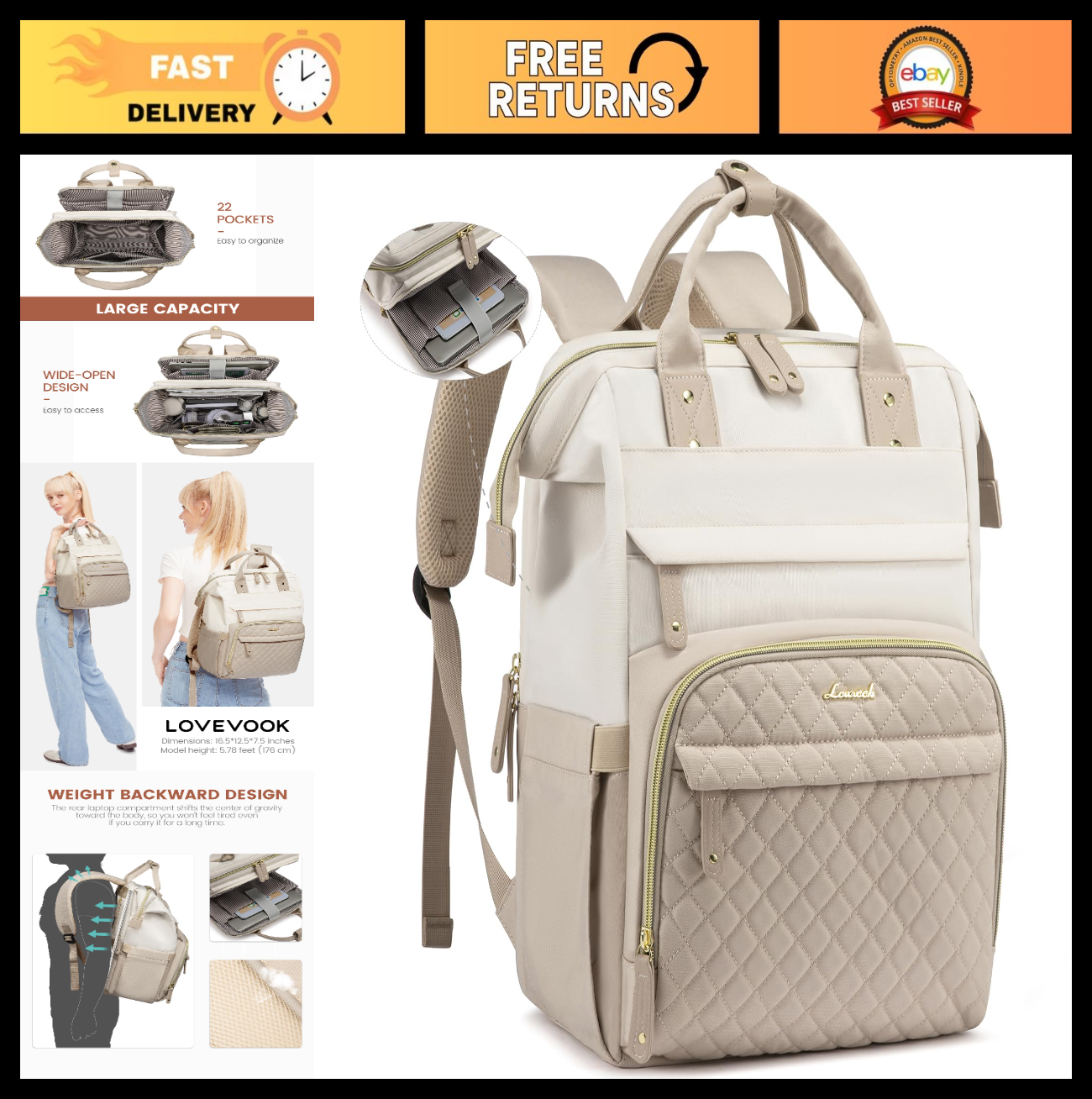 Waterproof Laptop Backpack for Women, 15.6'' Travel Computer Bag, Nurse & Teache0