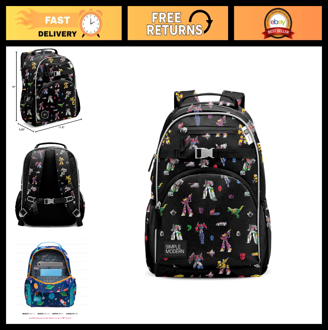Transformers Kids Backpack 12L for School, Girls & Boys   Durable, Lightweight,0