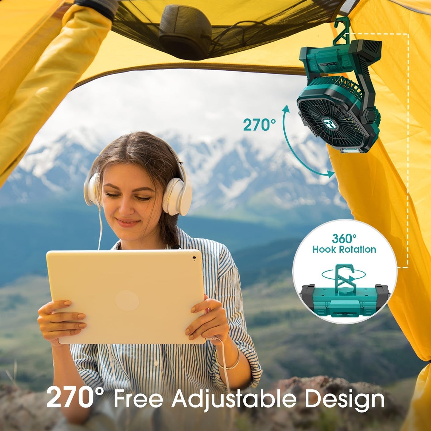 Rechargeable Portable Fan 20000mAh Battery Operated with LED Lantern for Travel,3