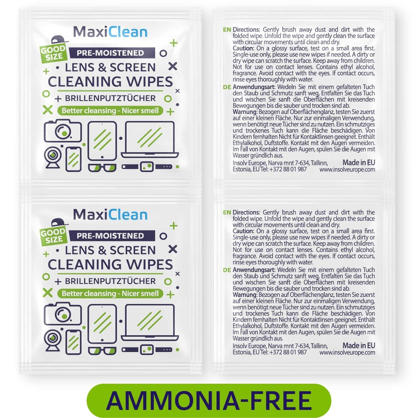 Pre-Moistened Lens Wipes 440 Pack - Streak-Free Glasses & Screen Cleaner, Bulk I5