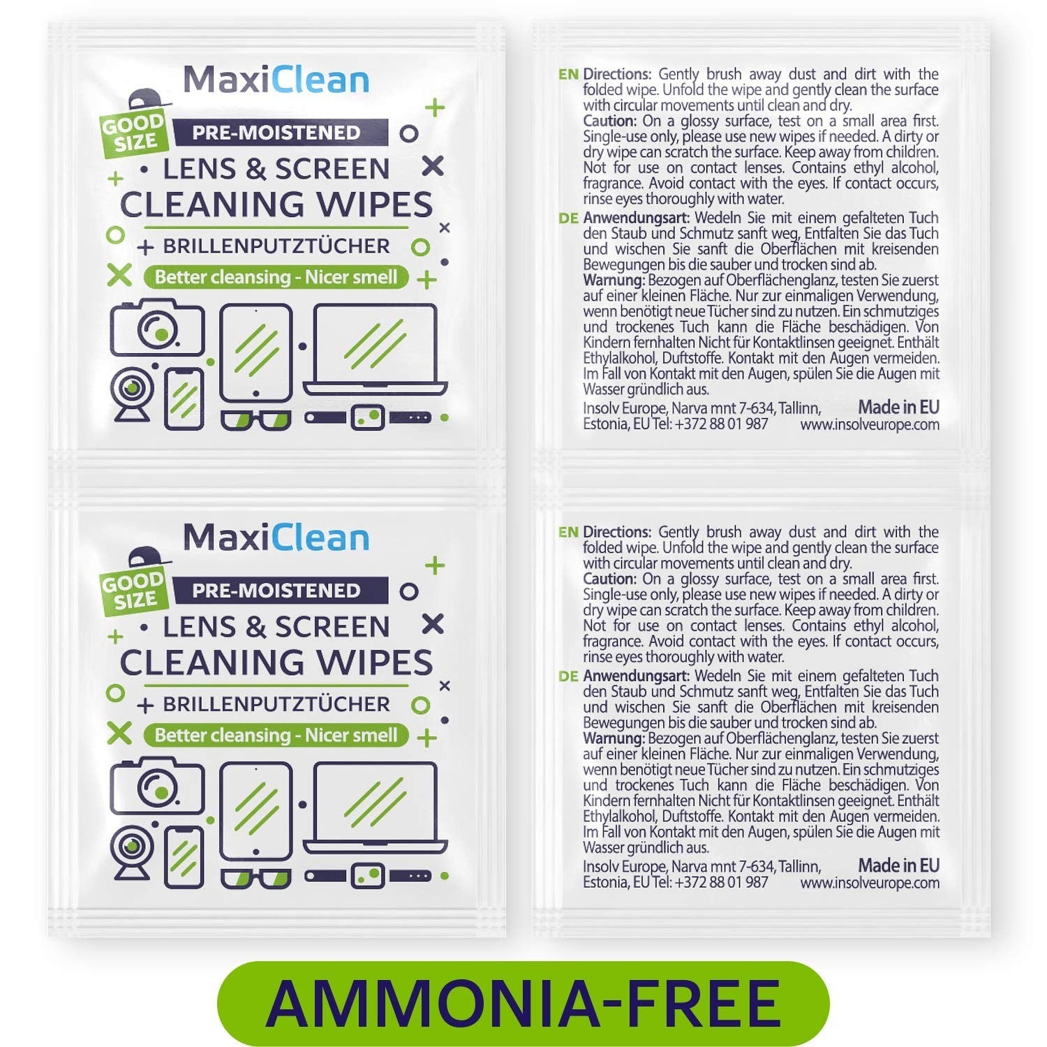 Pre-Moistened Lens Wipes 440 Pack - Streak-Free Glasses & Screen Cleaner, Bulk I5