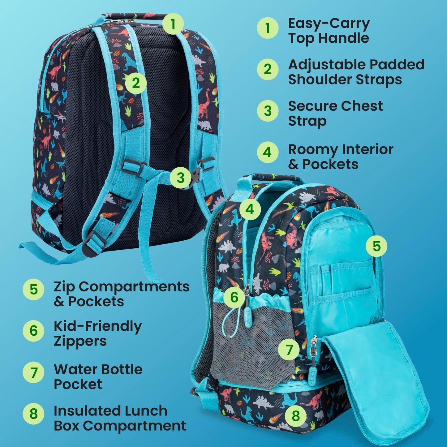 Kids 2 in 1 Backpack & Insulated Lunch Bag Set with Padded Straps   Durable & St5