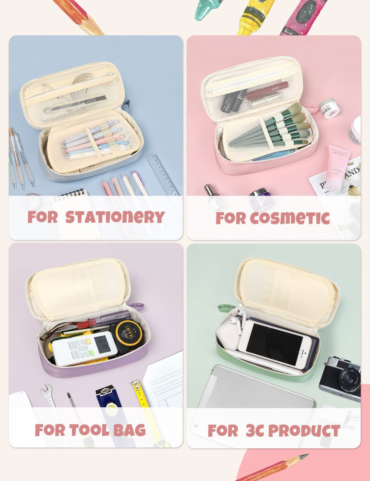 Cute Aesthetic Pencil Case   Large Zippered Pen Pouch, Kawaii Stationery Organiz5