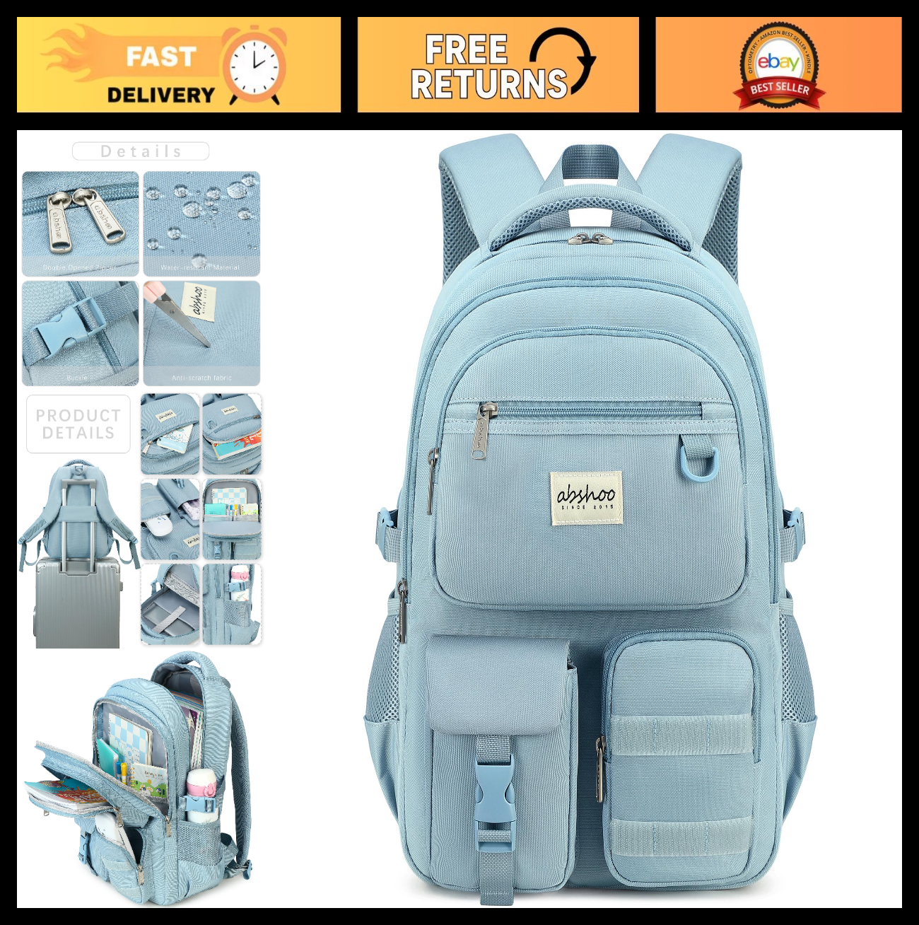 Large Heavy Duty Backpack for School, College, Travel   Multi Pocket Bookbag0