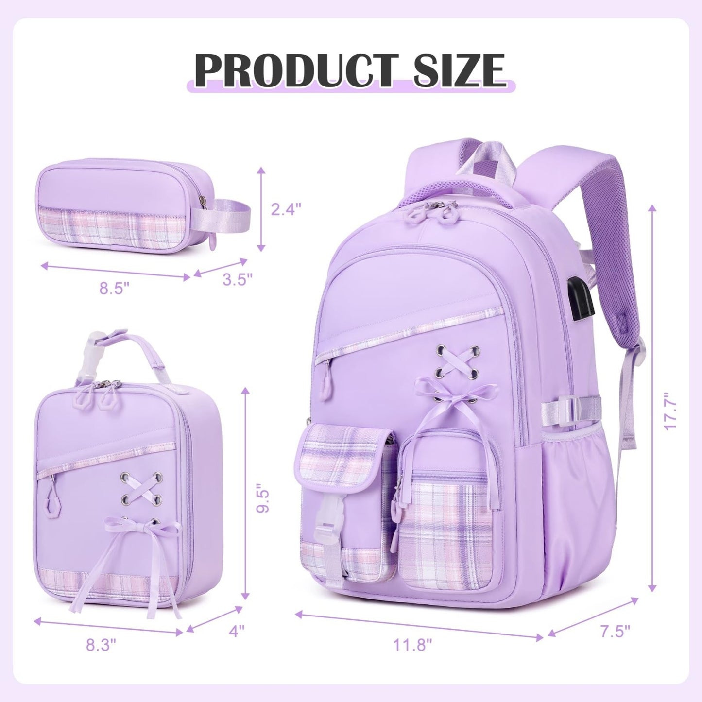 3PCS Girls School Backpack Set with Lunch Box & Pencil Pouch   Stylish & Durable2