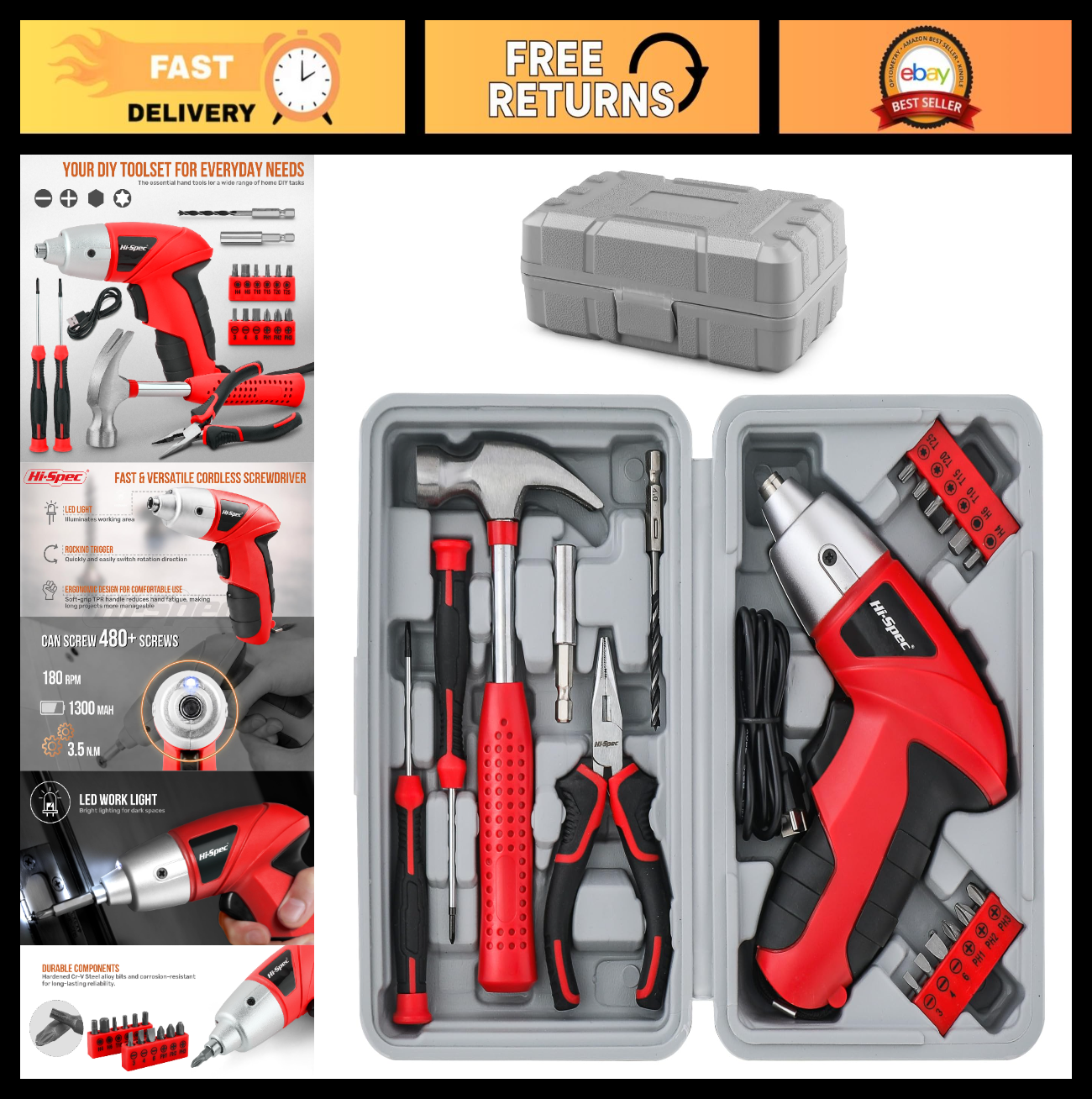 Compact 19pc USB Power Screwdriver & DIY Tool Kit   LED, Quick Fixes, Organized0