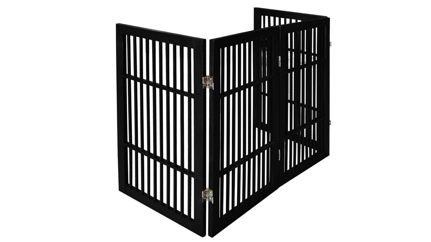 Freestanding Wooden Pet Dog Gate - Durable Folding Safety Barrier, 4 Panel 30" T6