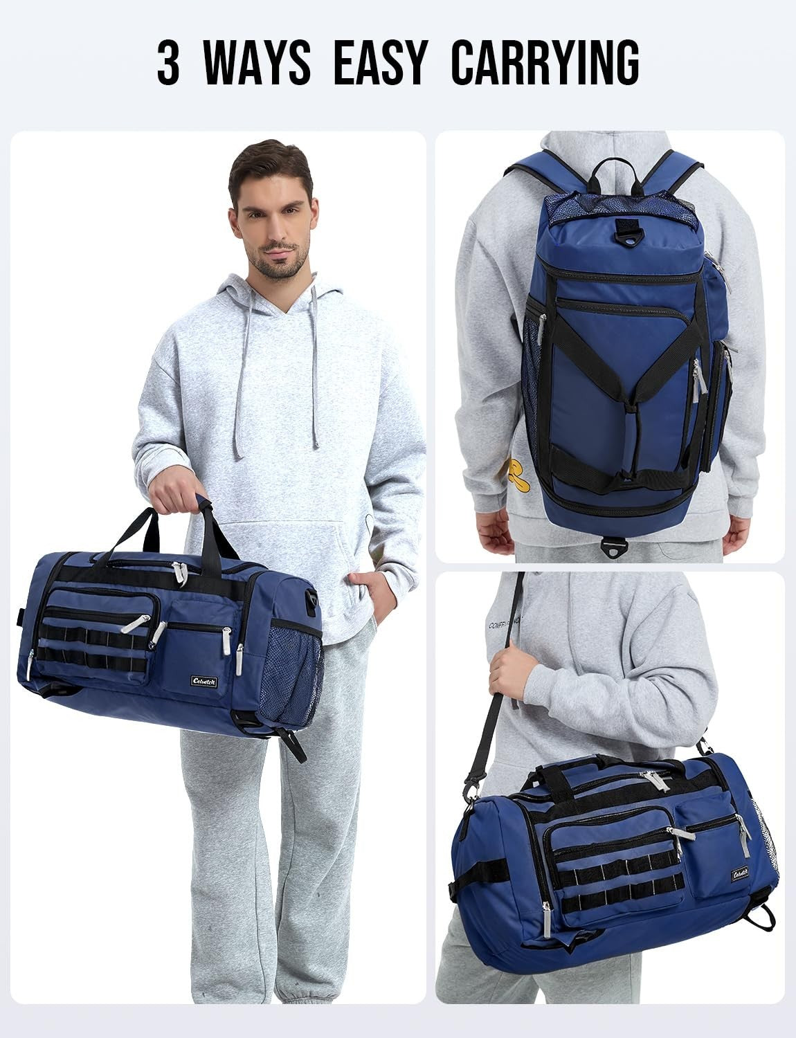 3-in-1 Gym Bag for Men & Women | Navy Blue Travel Duffel with Wet Pocket & Shoe5