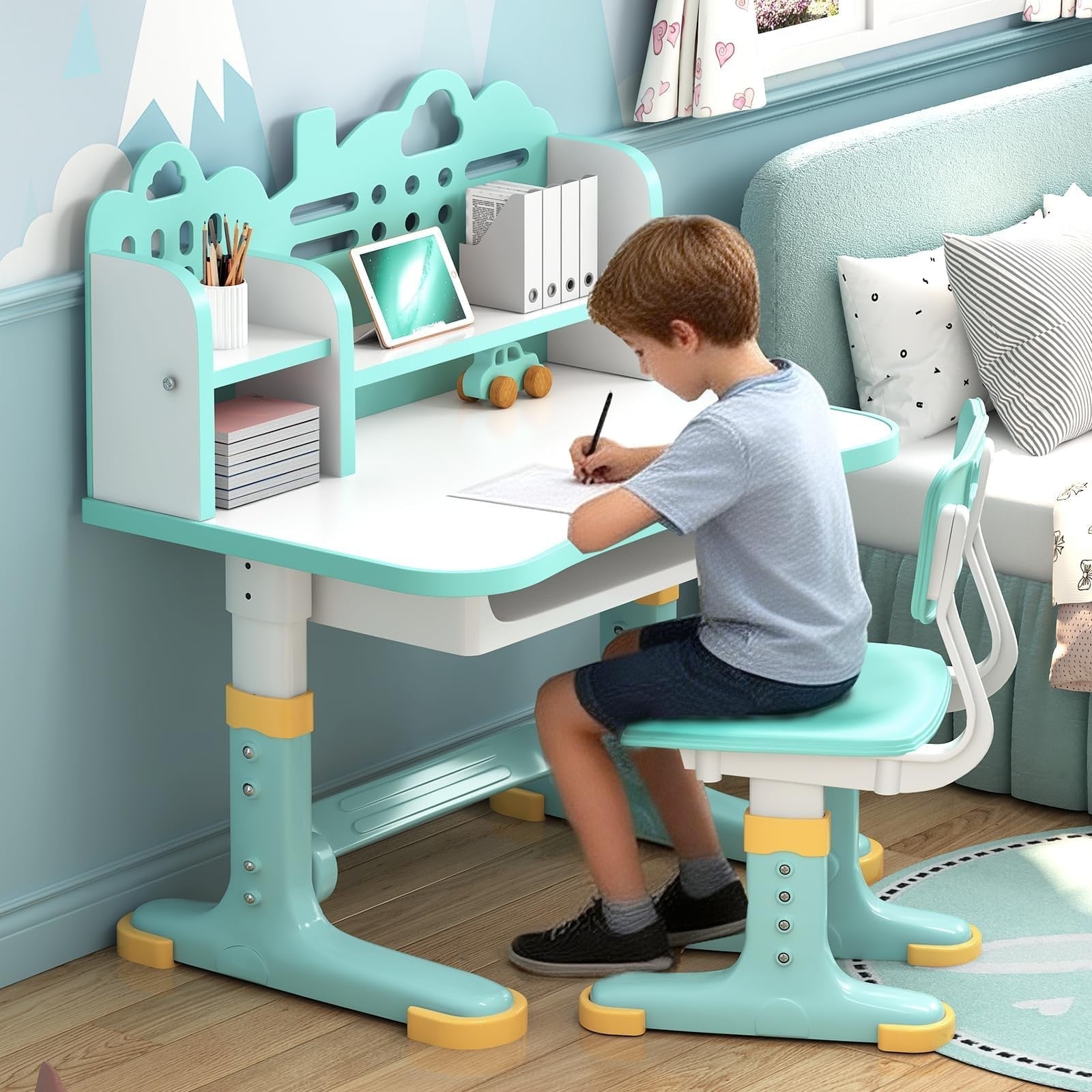 Height Adjustable Kids Study Desk & Chair Set for Ages 3 12   Learning Furniture2