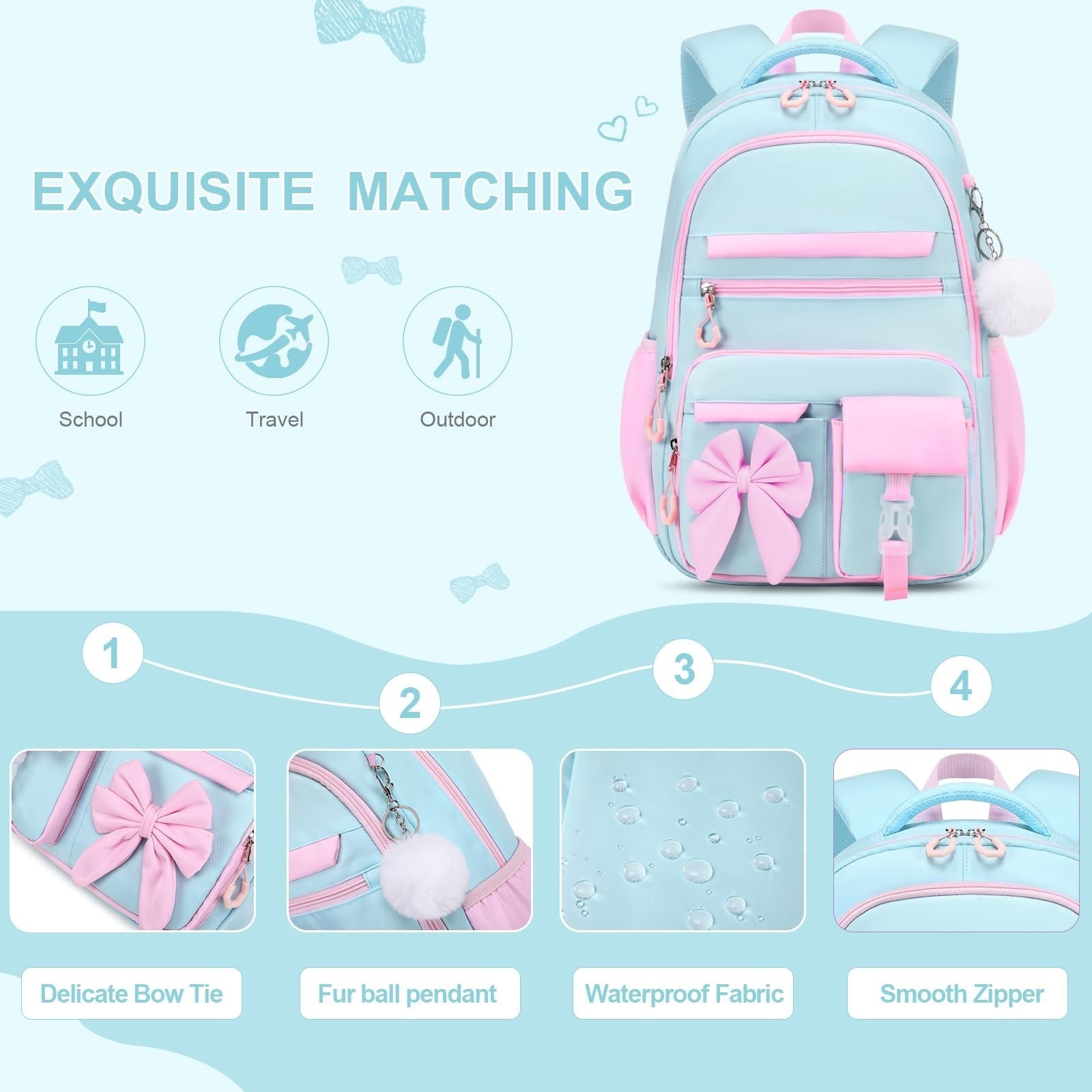 Cute Girls Backpack Set with Lunch Bag & Pencil Case   Stylish School Bag for Ki5