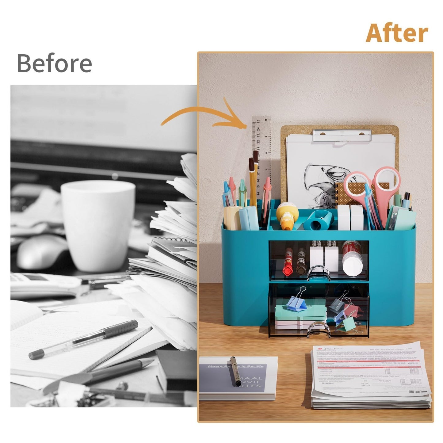 Multi Functional Desk Organizer with 2 Drawers, 5 Compartments for Art Supplies6