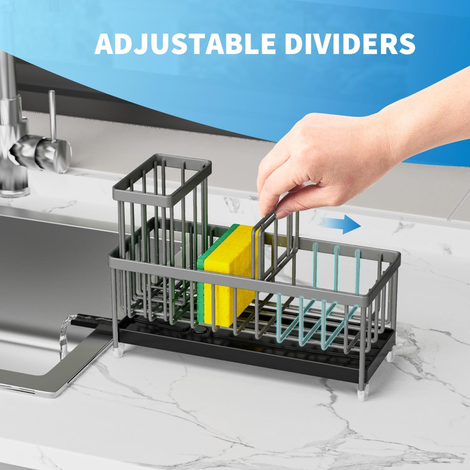 Kitchen Sink Sponge Holder Caddy Organizer   Rustproof 304 Stainless Steel, Dark2