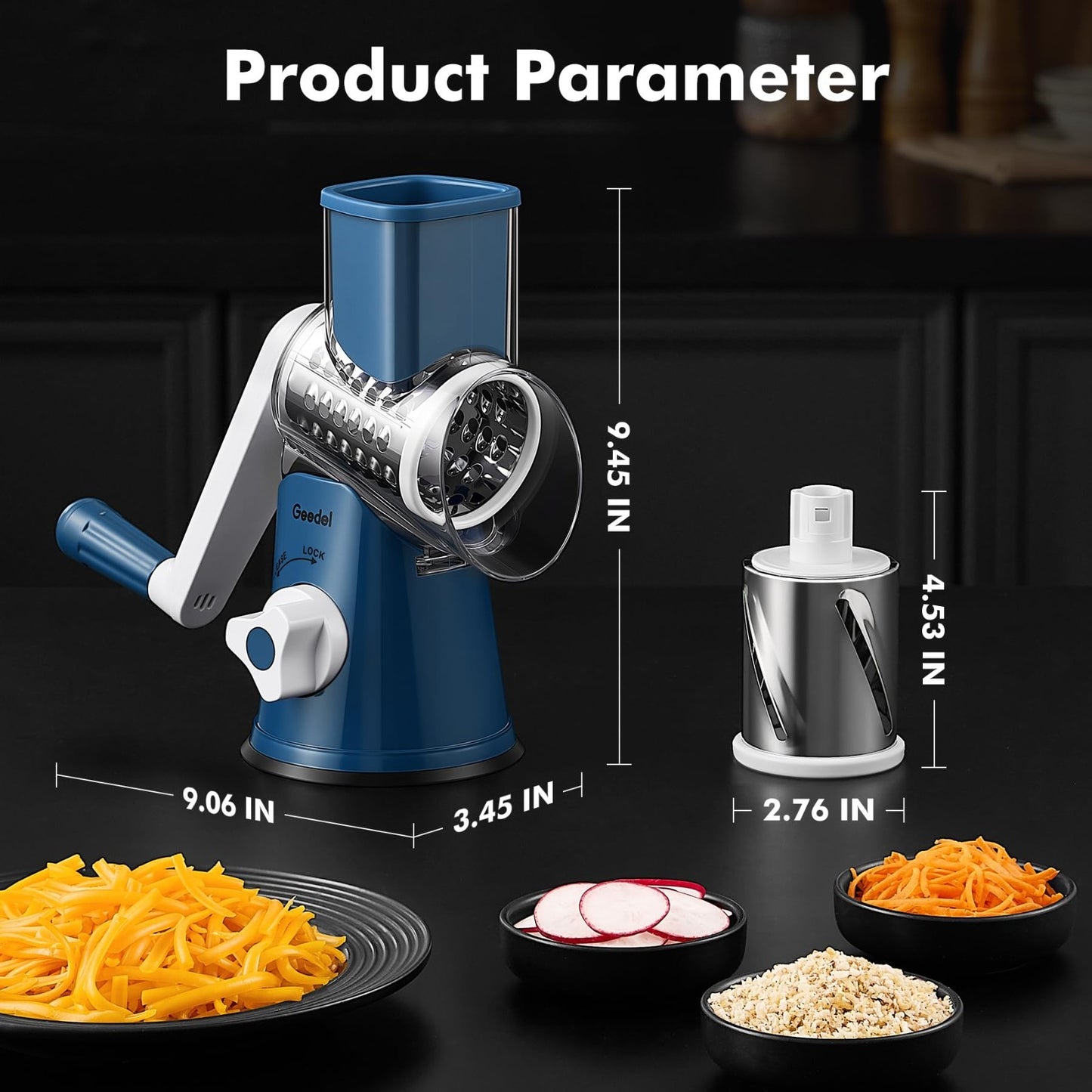 Rotary Cheese Grater & Vegetable Slicer   3 Blades, Stainless Steel, Fast Cuttin1