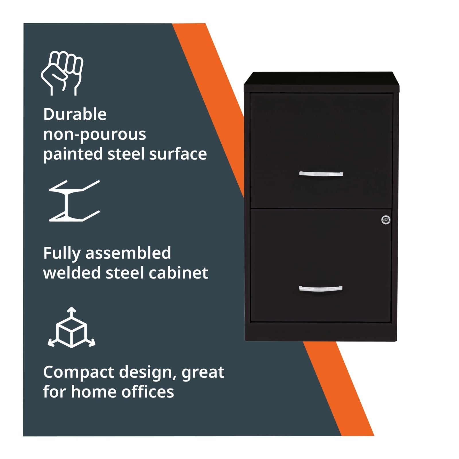 2 Drawer Locking Filing Cabinet   Pre Assembled Steel, Space Saving Design for H4