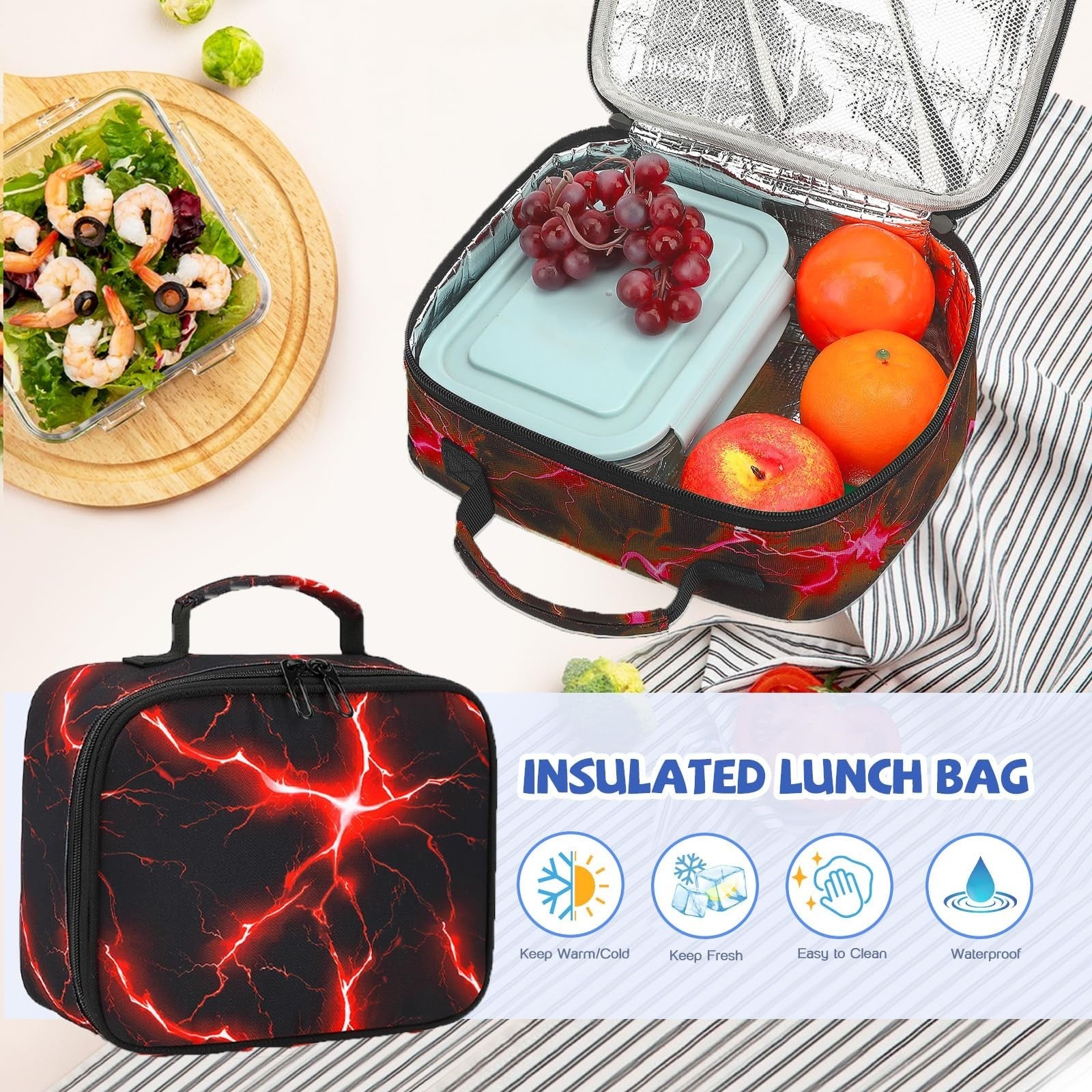 Cool Luminous Gamer Backpack Set for Boys   6PCS with Lunch Bag & Pencil Case, S4